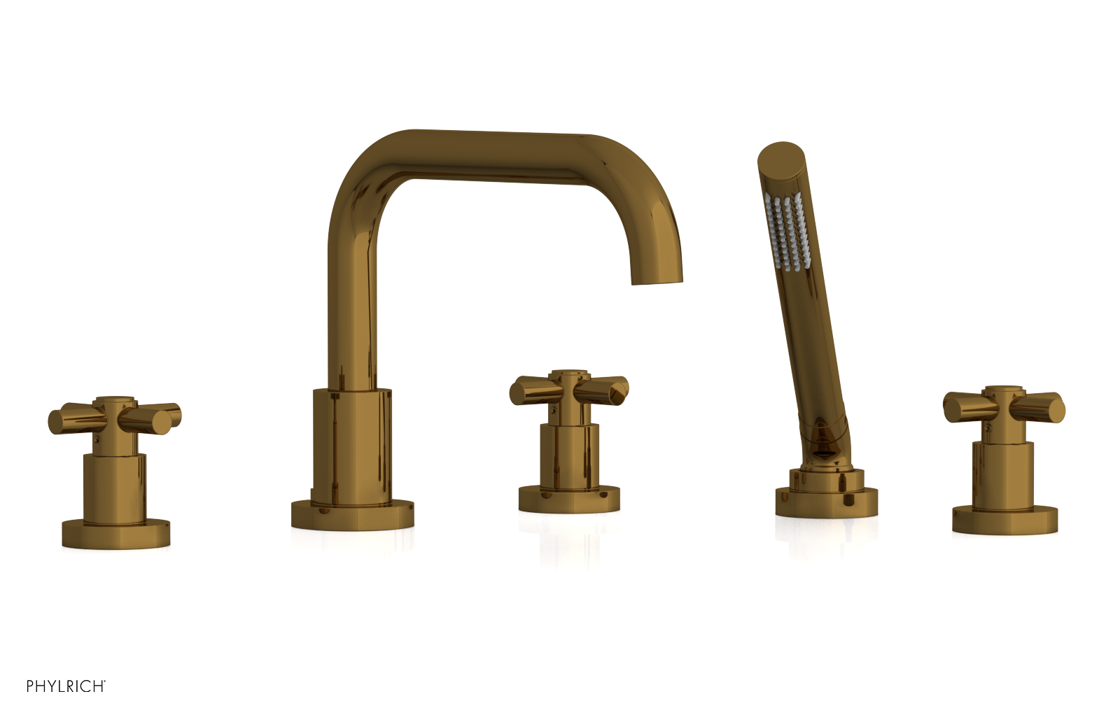 Premium Deck Mount Tub Faucet with Hand Shower - D2136D1 Tubular Cross Handles for Bathroom Sink & Bathtub | Perfect for Modern Home Renovation & Spa-Like Bathing Experience