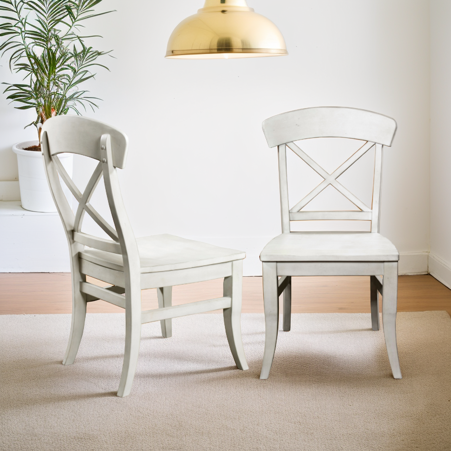 Roundhill Furniture Harola Cross Back Dining Chairs - Set of 2, Smoky White Finish - Modern Farmhouse Side Chairs for Kitchen, Dining Room & Breakfast Nook