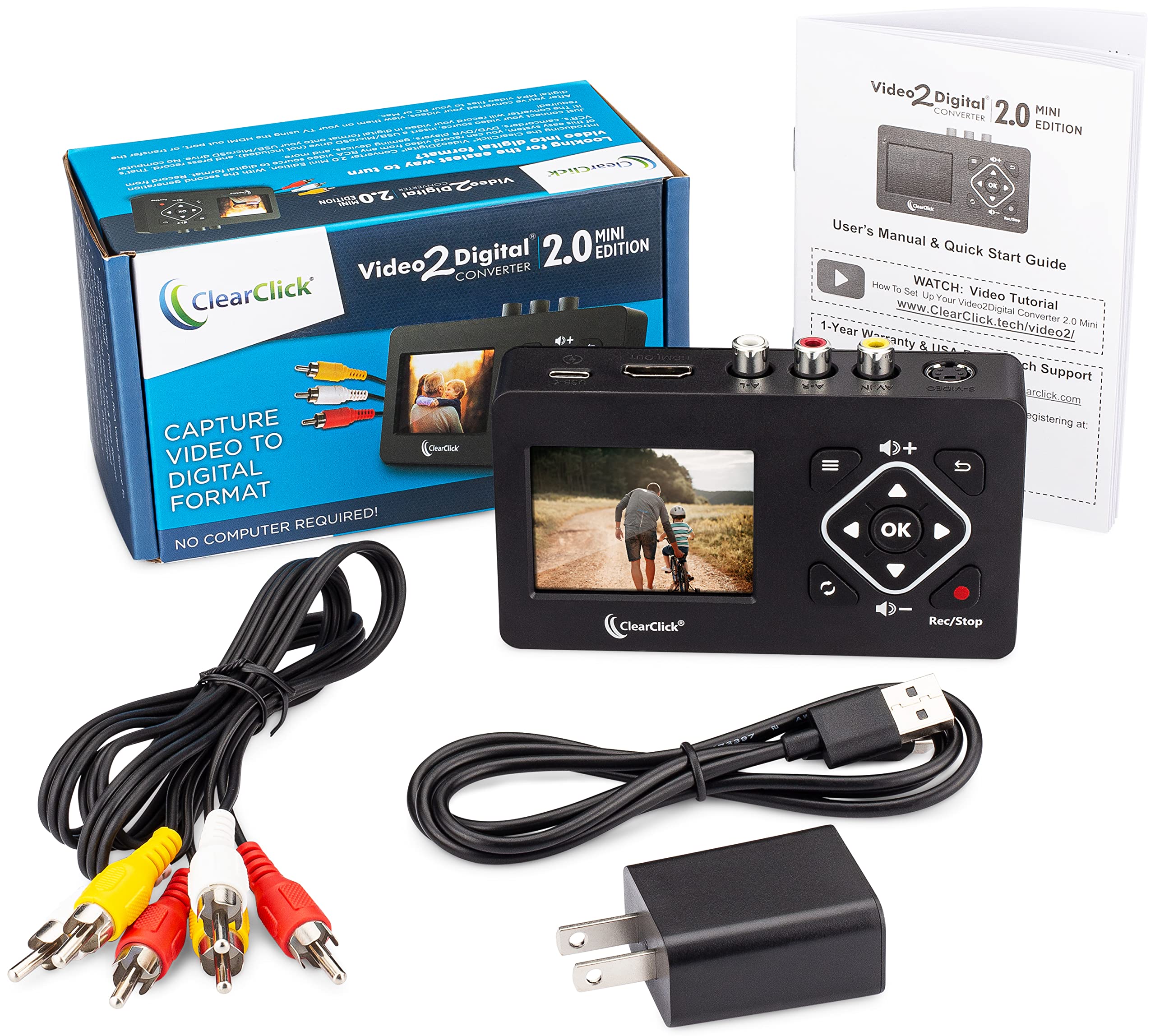ClearClick Video to Digital Converter 2.0 Mini Edition - Convert VHS Tapes to Digital, Record from VCR, DVD, Hi8, Camcorder & Gaming Systems via RCA/AV - Perfect for Home Movies, Retro Gaming & Video Archiving