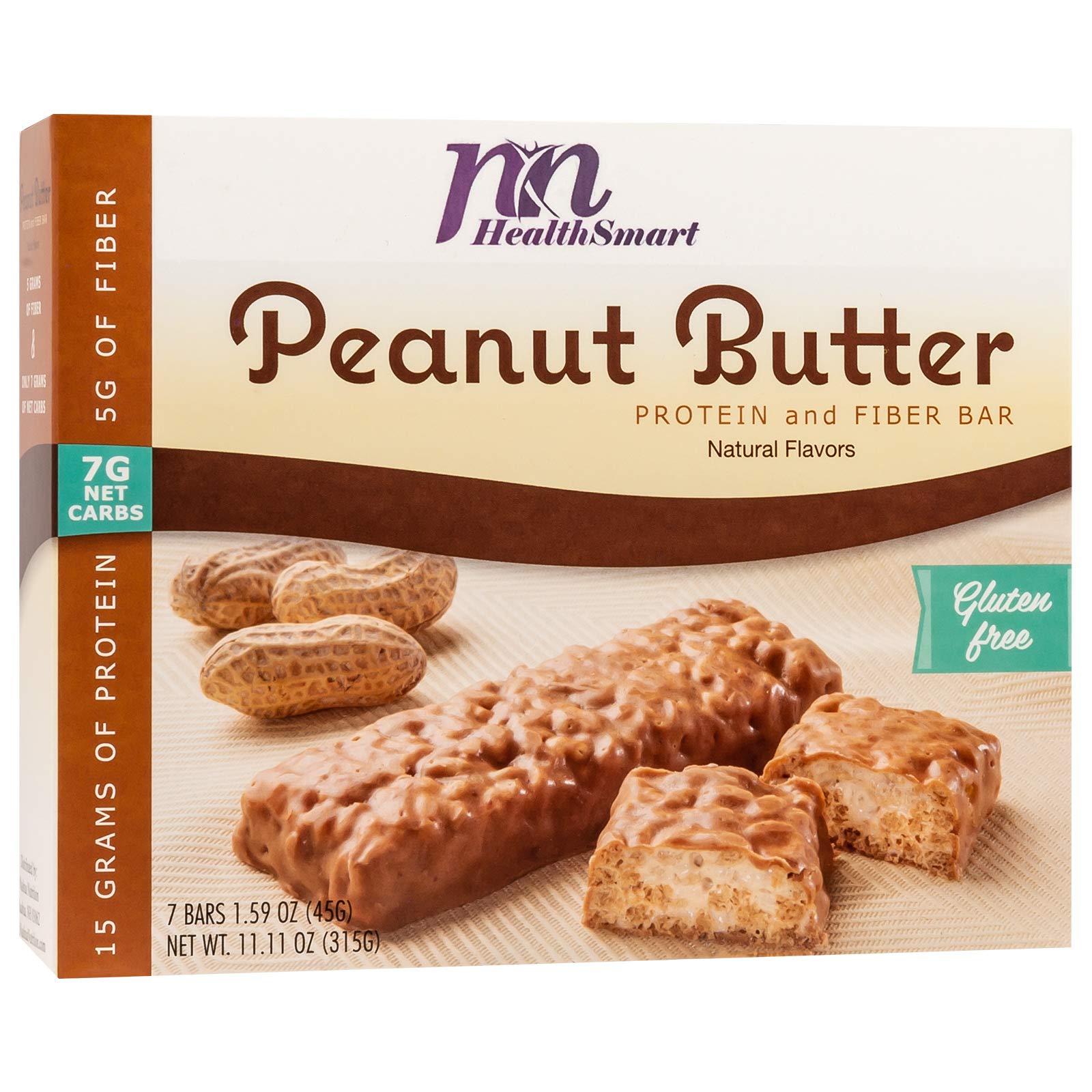 Nashua Nutrition High Protein & Fiber Peanut Butter Bars - Gluten Free Pre-Workout Snack, 7 Pack | Healthy Energy Bars for Gym, Hiking & On-the-Go Nutrition
