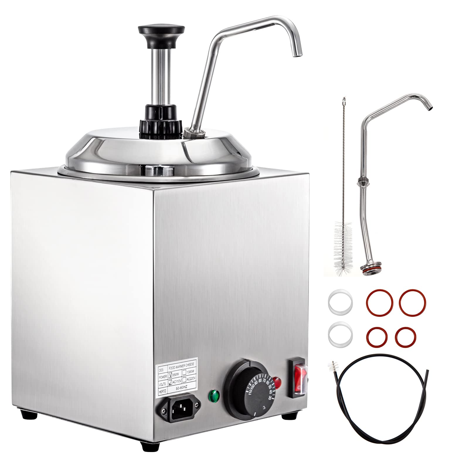 VBENLEM 2.6Qt Commercial Cheese Warmer with Pump - 650W Stainless Steel Nacho Cheese Dispenser for Hot Fudge, Caramel & Chocolate - Perfect for Restaurants, Cinemas & Party Snack Stations