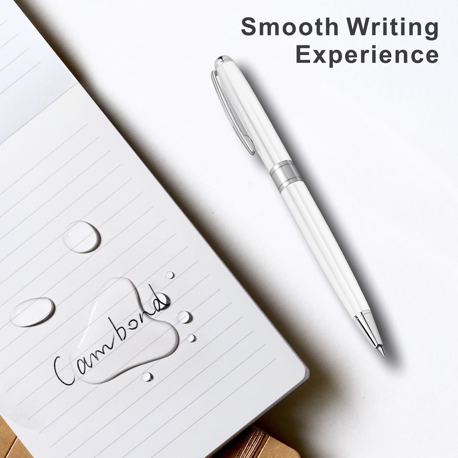 Premium White Ballpoint Pens - 1.0mm Medium Point Smooth Writing Pens with 3 Extra Refills, Ideal for Journaling, Office Work, Business Gifts & Travel (Set of 3 White Pens) - Perfect for Professionals, Police Officers & Flight Attendants