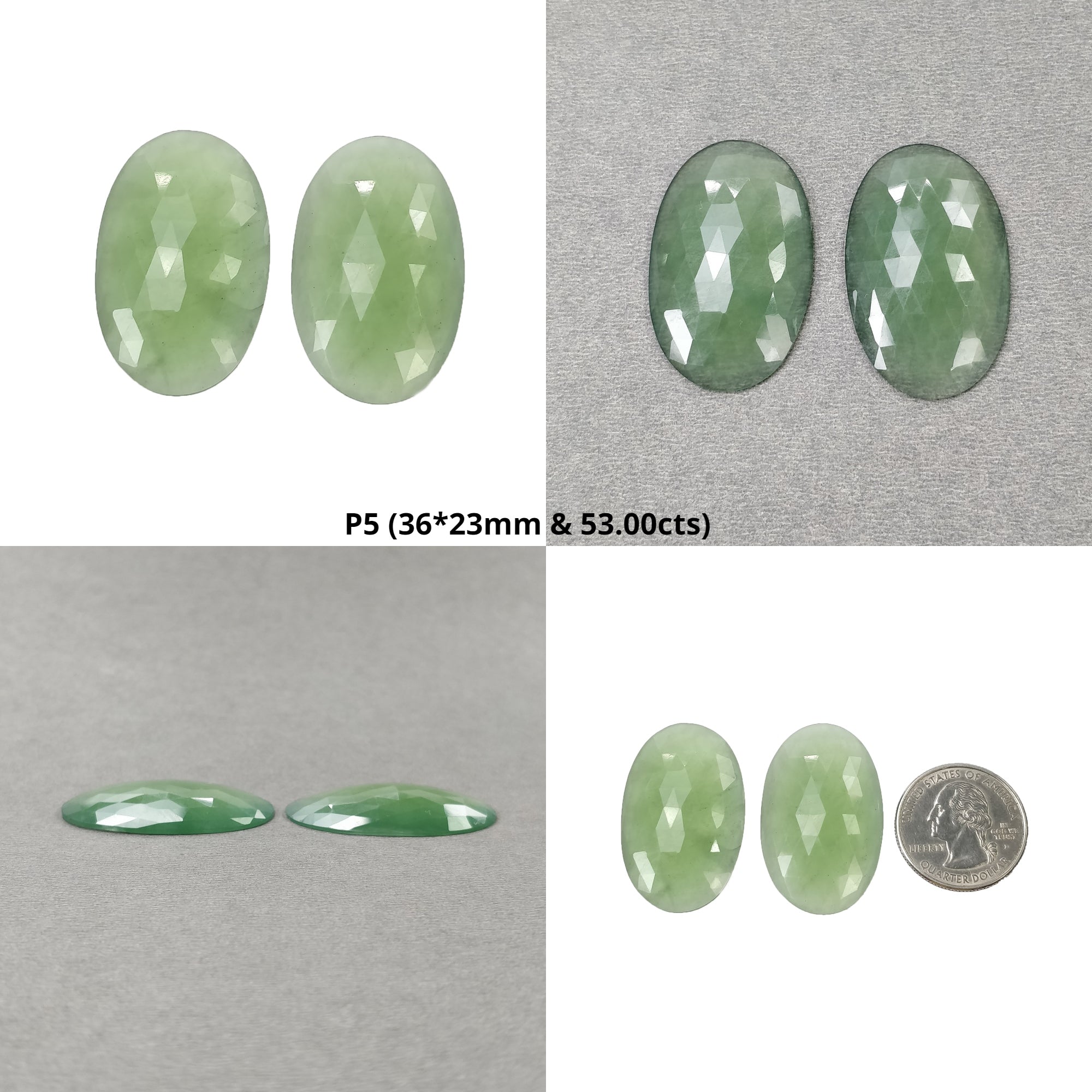 Natural Untreated Unheated Antigorite Serpentine Gemstone - Rose Cut Pear & Oval Shape Pair for Jewelry Making & Healing Crystals