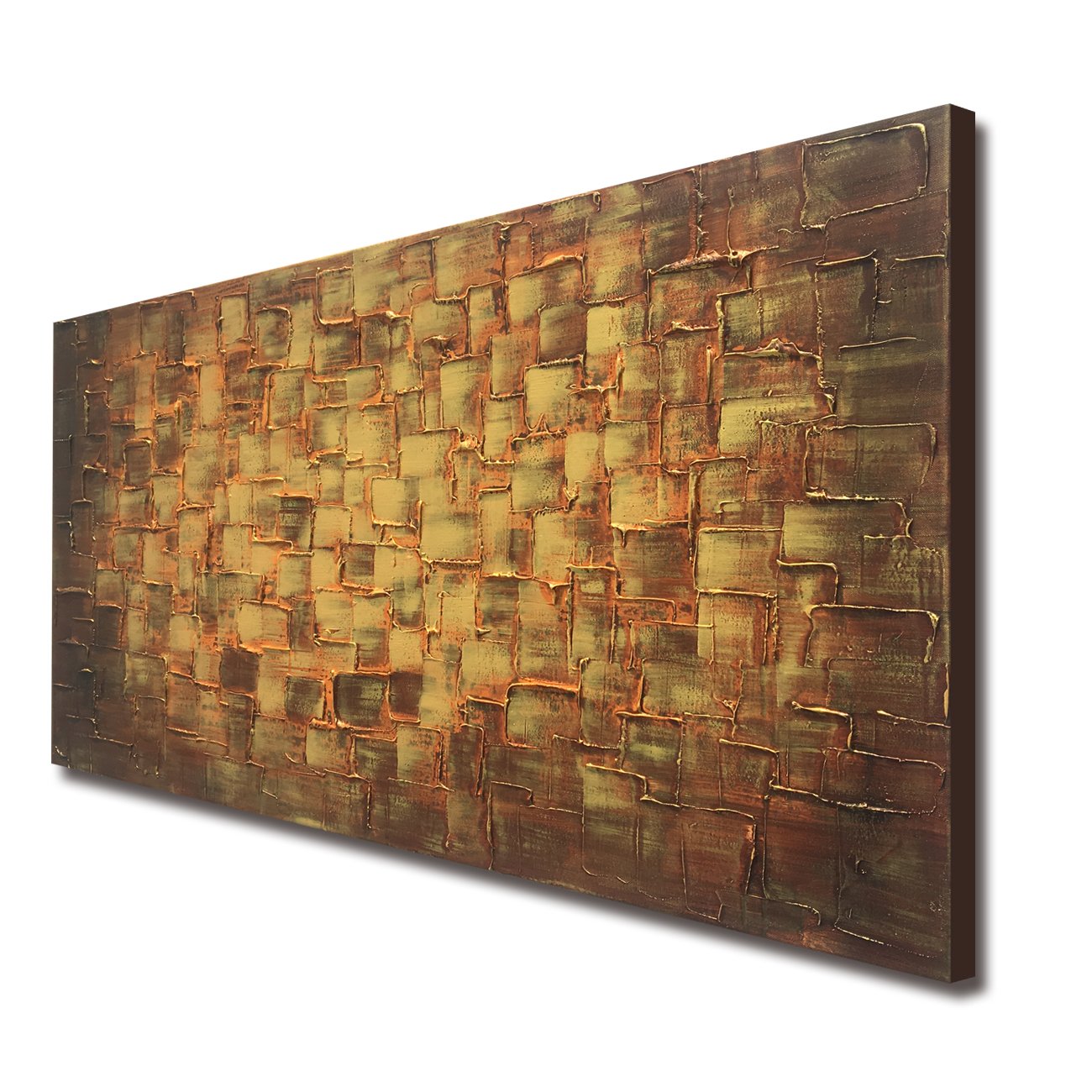 Large Abstract Golden Yellow Square Wall Art - Hand Painted Textured Oil Painting on Canvas - Ready to Hang 60x30 Inches - Modern Home Decor for Living Room, Bedroom & Office