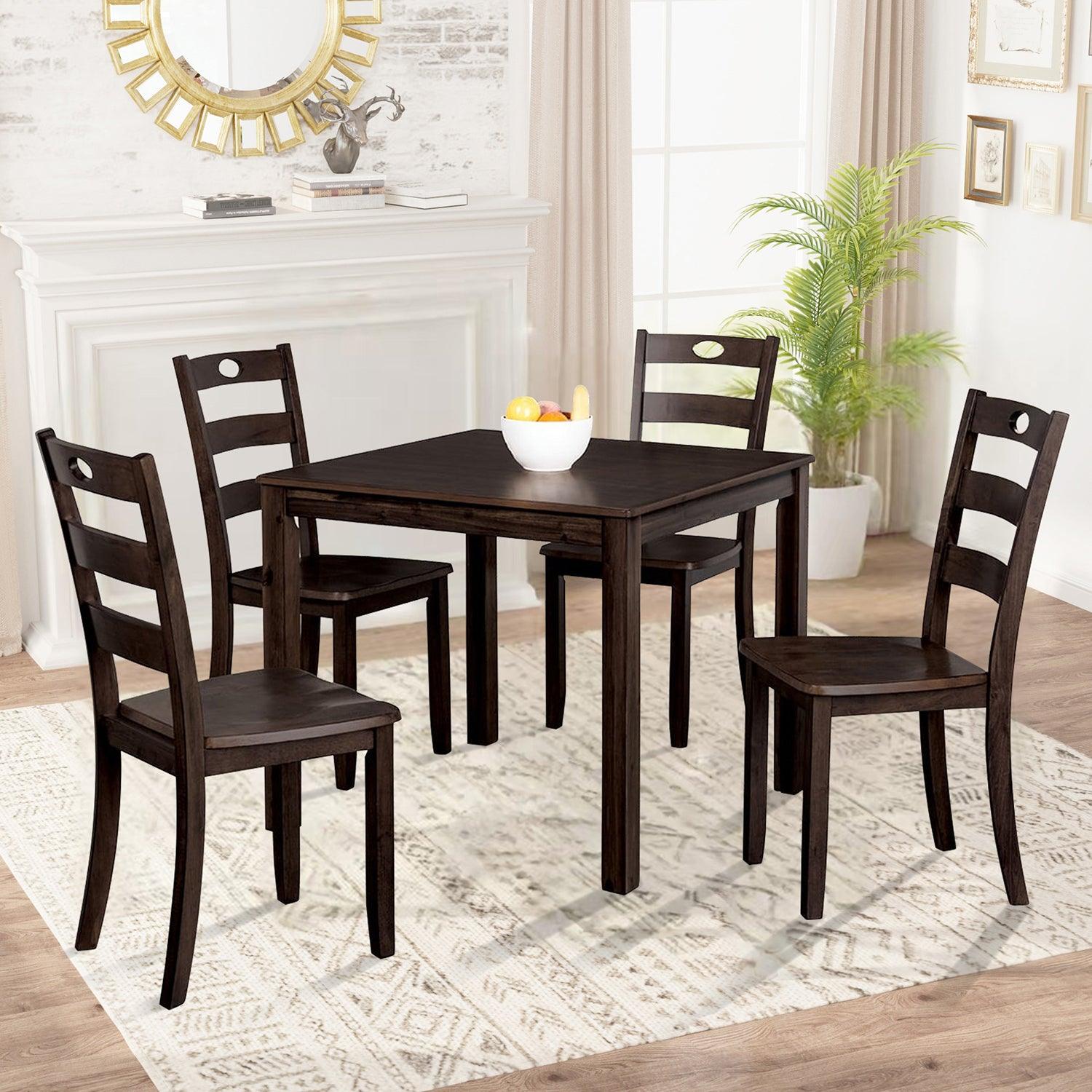 30H Solid Rubberwood 5-Piece Dining Table Set with Slat Back Chairs - Modern Kitchen & Dining Room Furniture for Family Gatherings