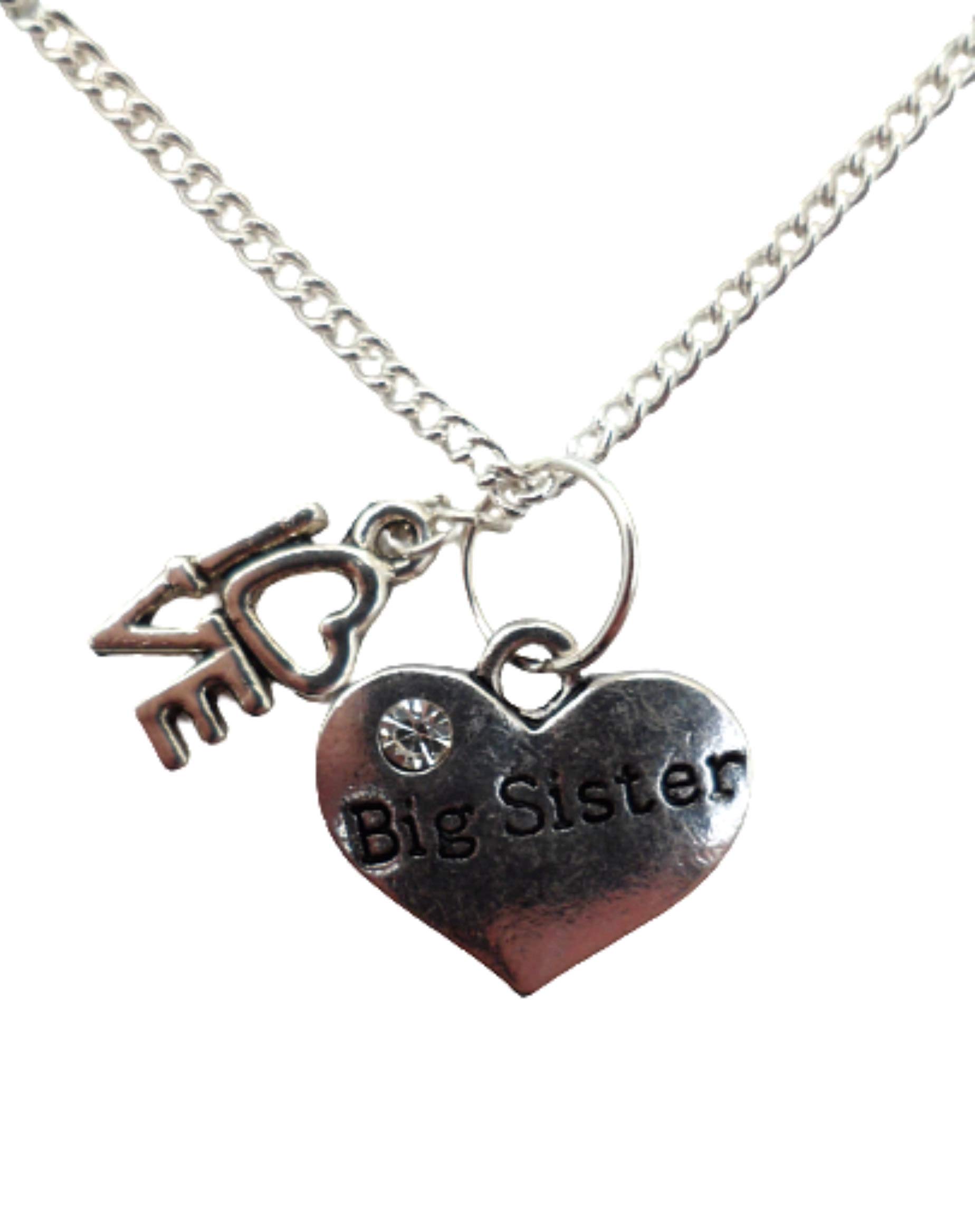 Silver Plated Big Sister Love Heart Gem Charm Necklace - Perfect Gift for Sisters, Best Friends & Loved Ones | Birthday, Anniversary, Valentine's Day Jewelry