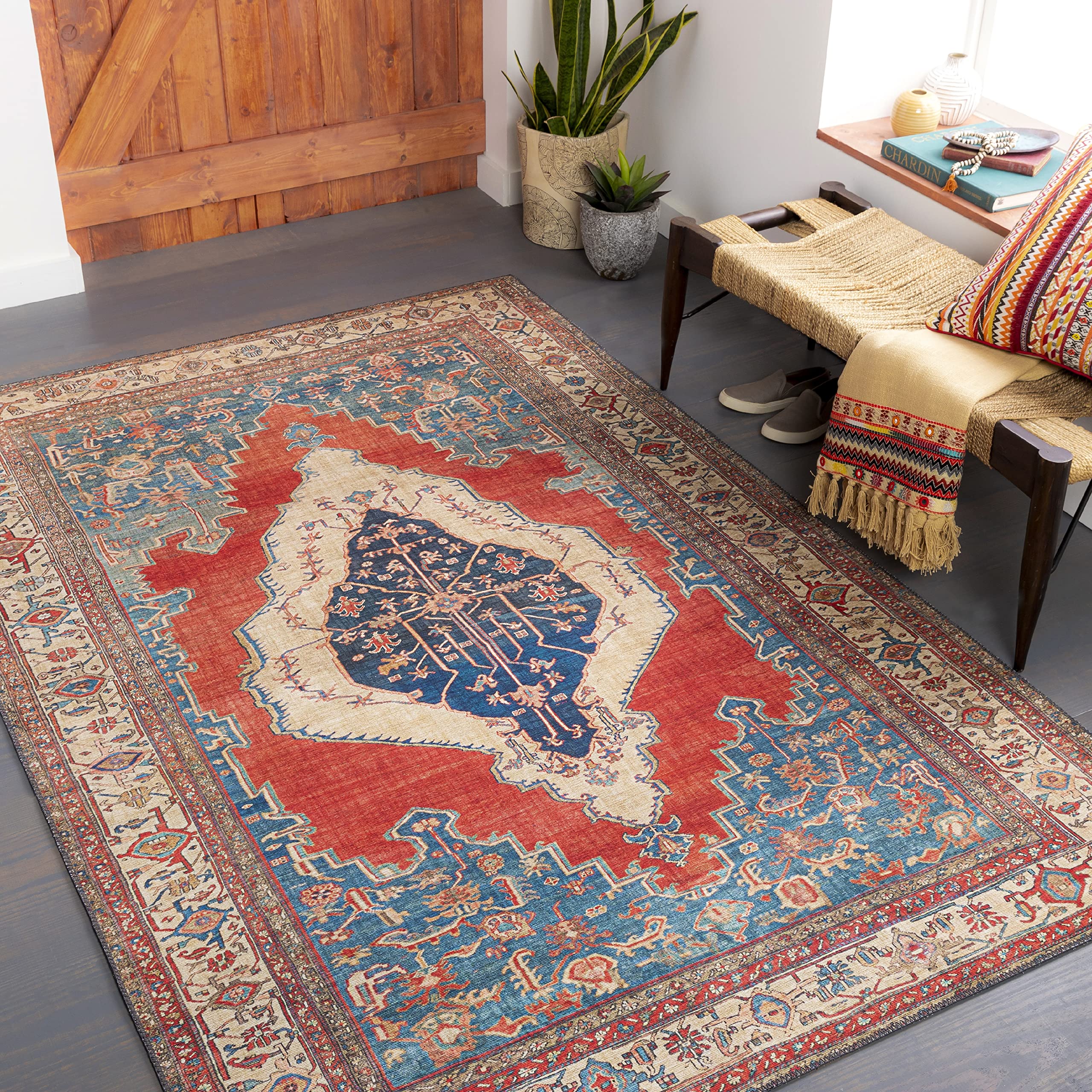 Mark&Day 9x12 Loosbroek Traditional Bright Red Area Rug - Red Blue Cream Carpet for Living Room, Bedroom, Kitchen | Soft & Durable Floor Covering for Home Decor (9' x 12') | Perfect for Cozy Living Spaces, Guest Rooms & Dining Areas