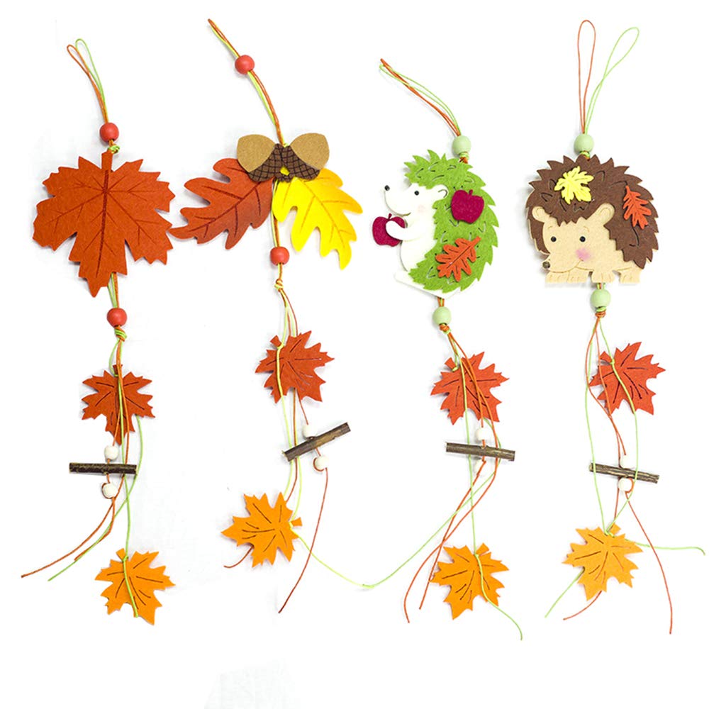 4 Pcs Felt Christmas Ornaments - Cute Hedgehog & Maple Leaf Tree Decor with Strings for Xmas, Holiday, Wedding, Valentine's Day - Perfect for DIY Crafts, Gift Tags, and Festive Home Decorations