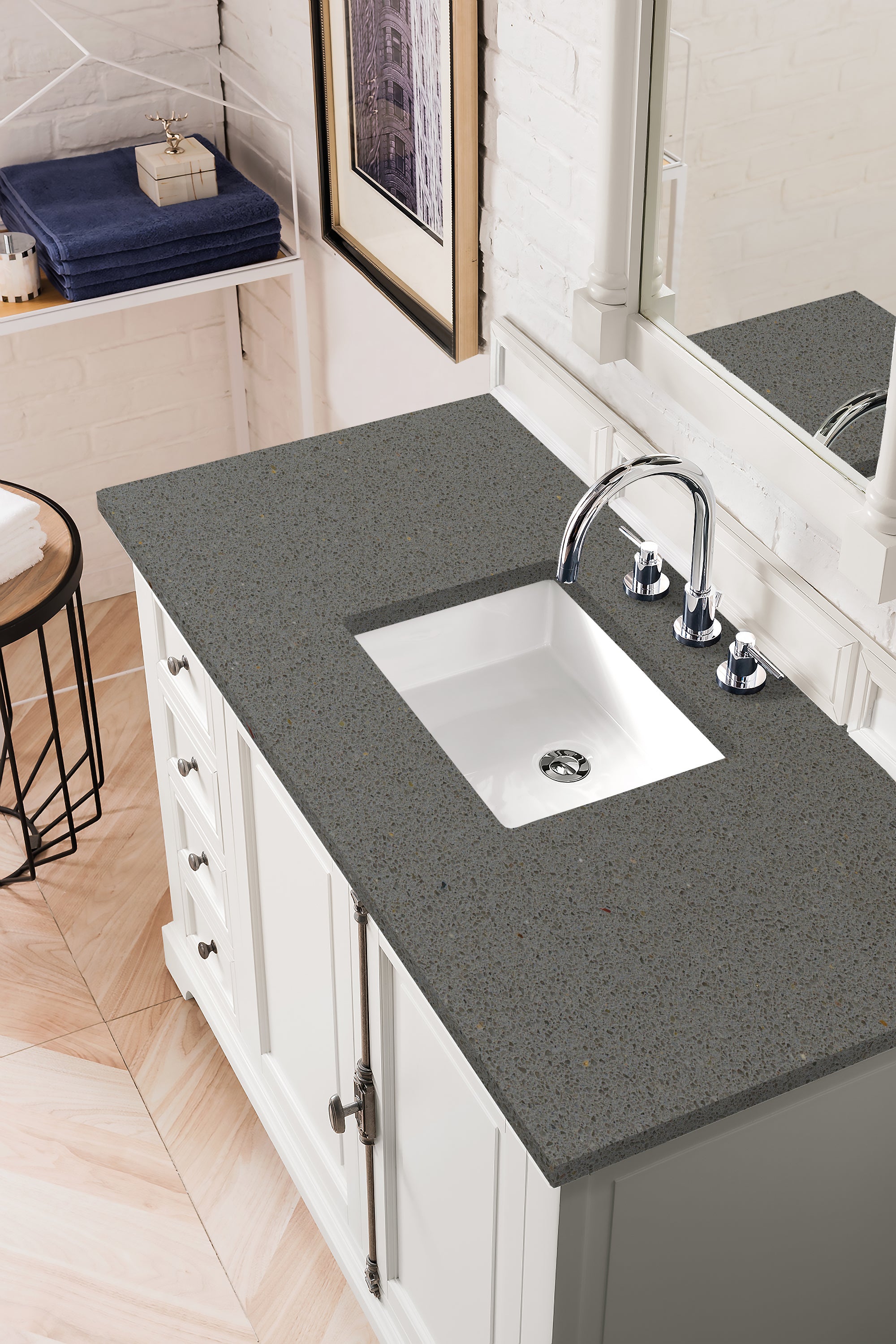 Providence 48 Inch Single Bathroom Vanity Set with 3CM Grey Expo Quartz Countertop - Bright White Finish for Modern Bathroom Remodel | Perfect for Small Spaces & Guest Bathrooms