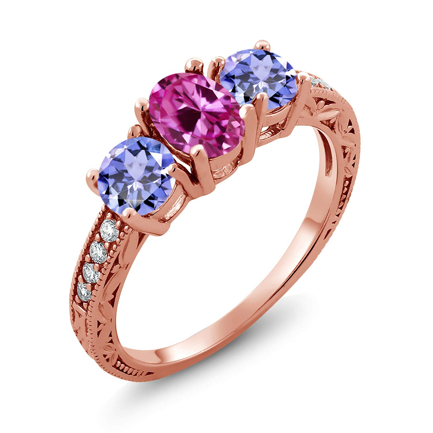 1.94 Ct Pink Created Sapphire & Blue Tanzanite 18K Rose Gold Plated Silver Ring for Women - Elegant Birthstone Jewelry Gift for Anniversary, Valentine's Day & Special Occasions