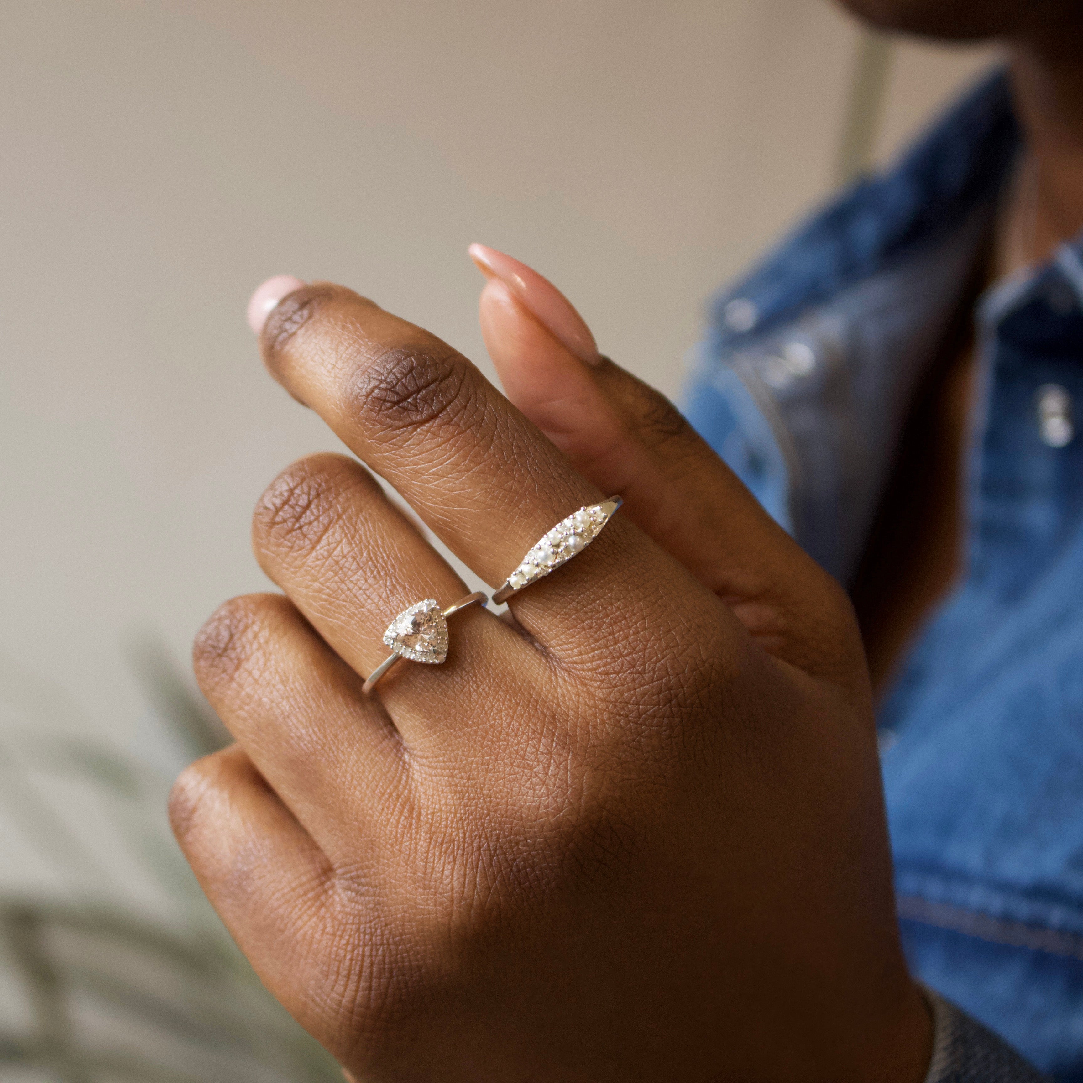 Madeline Pearl and Diamond Scatter Ring - Elegant Stackable Jewelry for Women | Perfect for Weddings, Date Nights & Special Occasions