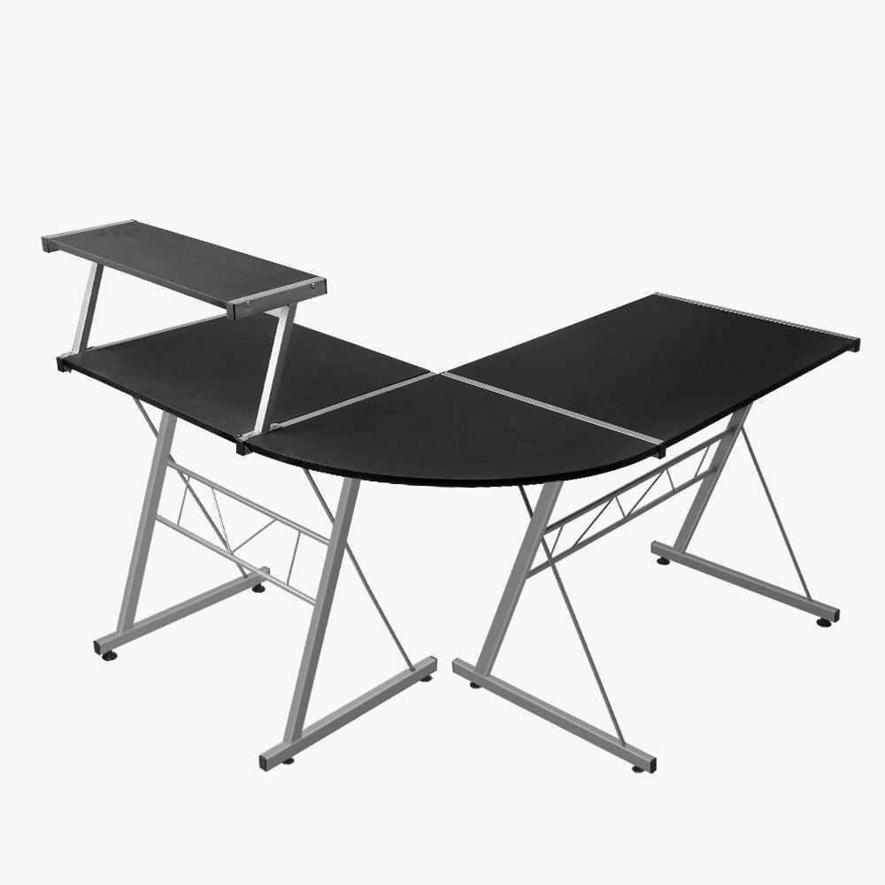 Black Metal Corner Pull-Out Table Desk - Space-Saving Home Office & Kitchen Workstation for Small Spaces