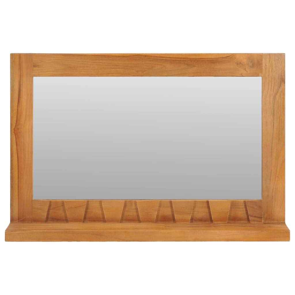 GOTOTOP Solid Teak Wood Wall Mirror - Rectangle Hanging Decorative Mirror for Bathroom, Makeup Dressing Vanity, Bedroom & Living Room with Shelf - 23.6