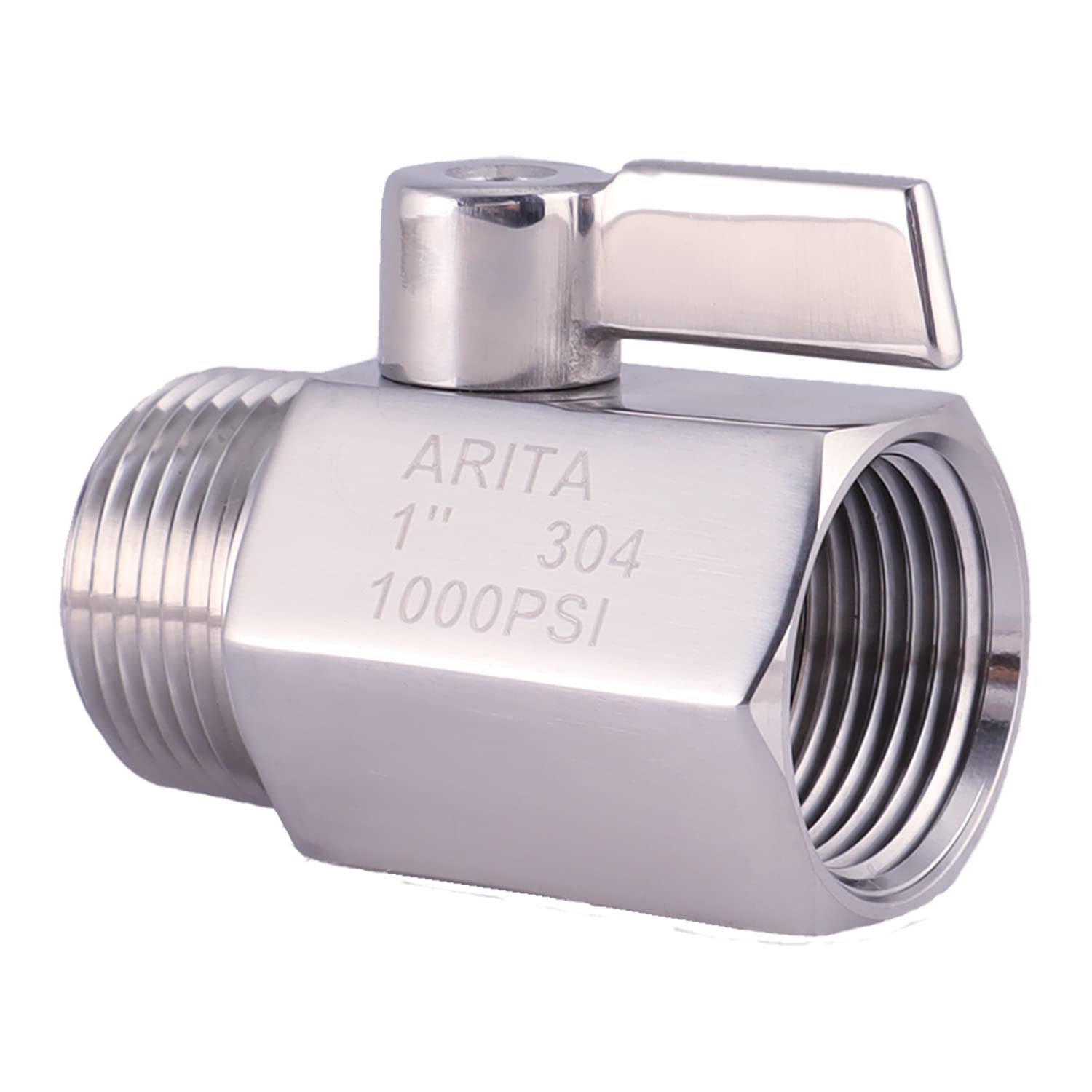 ARITA Mini Ball Valve 1 Inch, Stainless Steel 304 Reduced Port 1000PSI - Water, Oil & Gas Compatible, Male/Female NPT Threads with Stainless Steel Handle (10 Pack) - Ideal for Plumbing, Industrial Piping & Hydraulic Systems