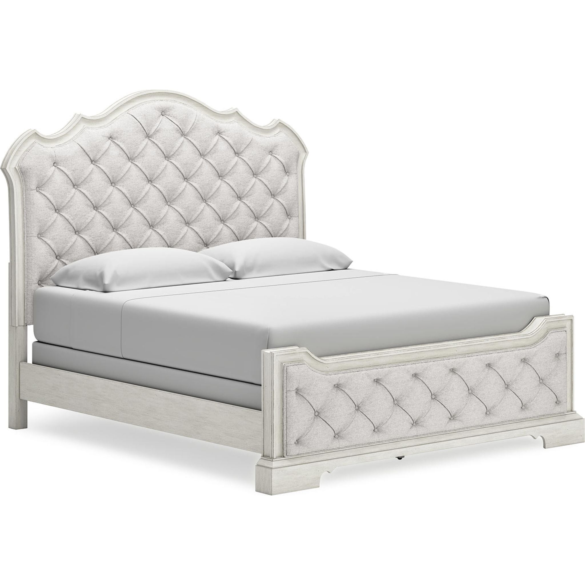 Arlendyne Upholstered Queen Bed Frame with Button Tufted Headboard - Antique White Finish for Luxurious Bedroom Decor | Perfect for Master Bedrooms, Guest Rooms & Modern Apartments