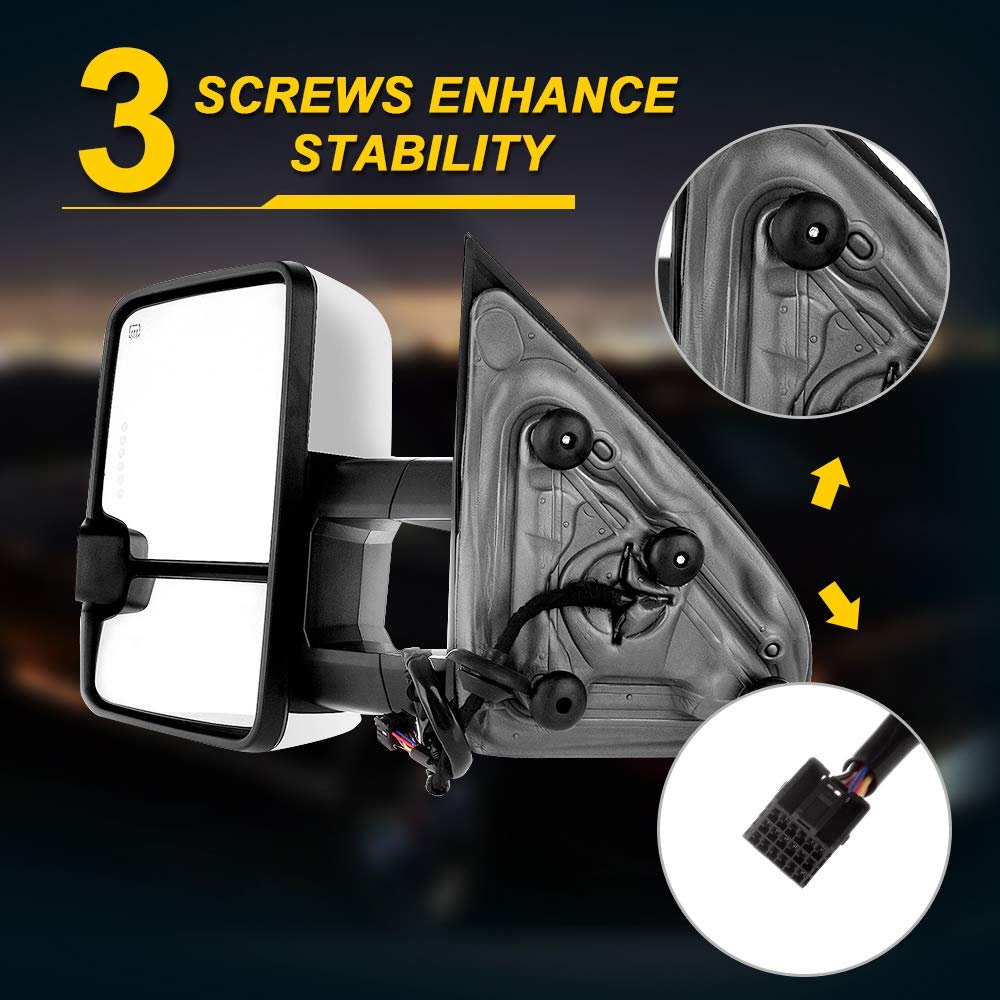 CCiyu Power Heated Towing Mirrors - Left & Right Chrome Side Mirrors Compatible with 2014-2018 Chevy/GMC 1500 & 2015-2019 Chevy/GMC 2500/3500 Trucks - Features Turn Signal Lights & Defrost Function - Perfect for Towing, Off-Roading & Winter Driving