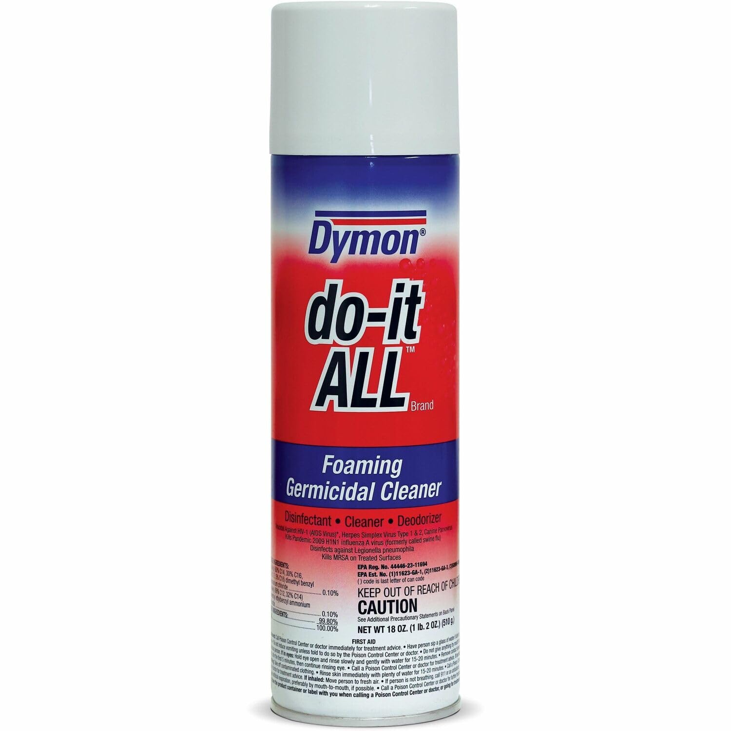 ITW Professional Brands Dymon Do-It-All 08020 Foaming Germicidal Cleaner & Disinfectant Spray - 18 Oz | Kills 99.9% Germs | Ideal for Home, Office & Healthcare Facilities | Multi-Surface Disinfectant for Countertops, Floors & Medical Equipment
