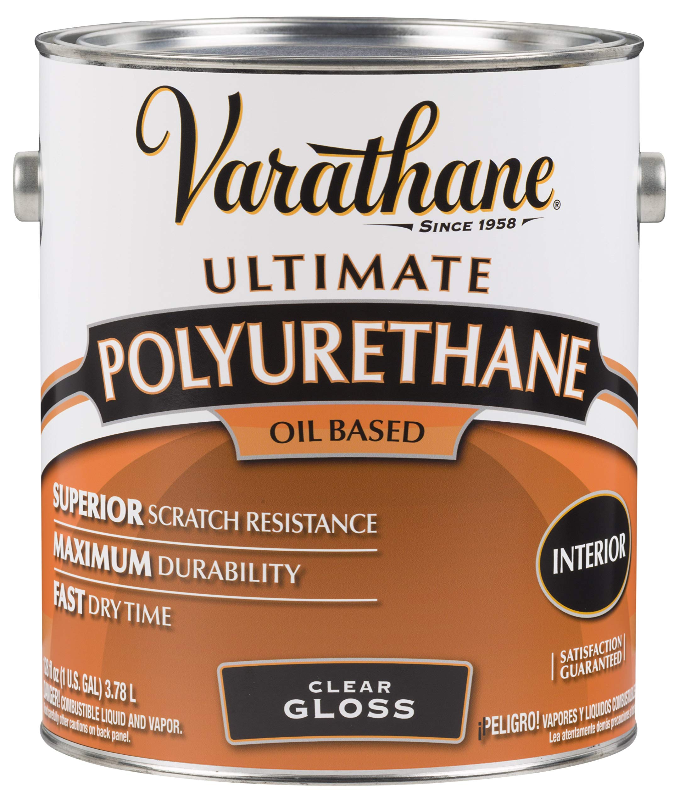 RUST-OLEUM 9031 Varathane 1 Gallon Gloss Interior Polyurethane - Clear Wood Finish for Floors, Furniture & Cabinets - High Gloss Protective Coating for Indoor Wood Surfaces