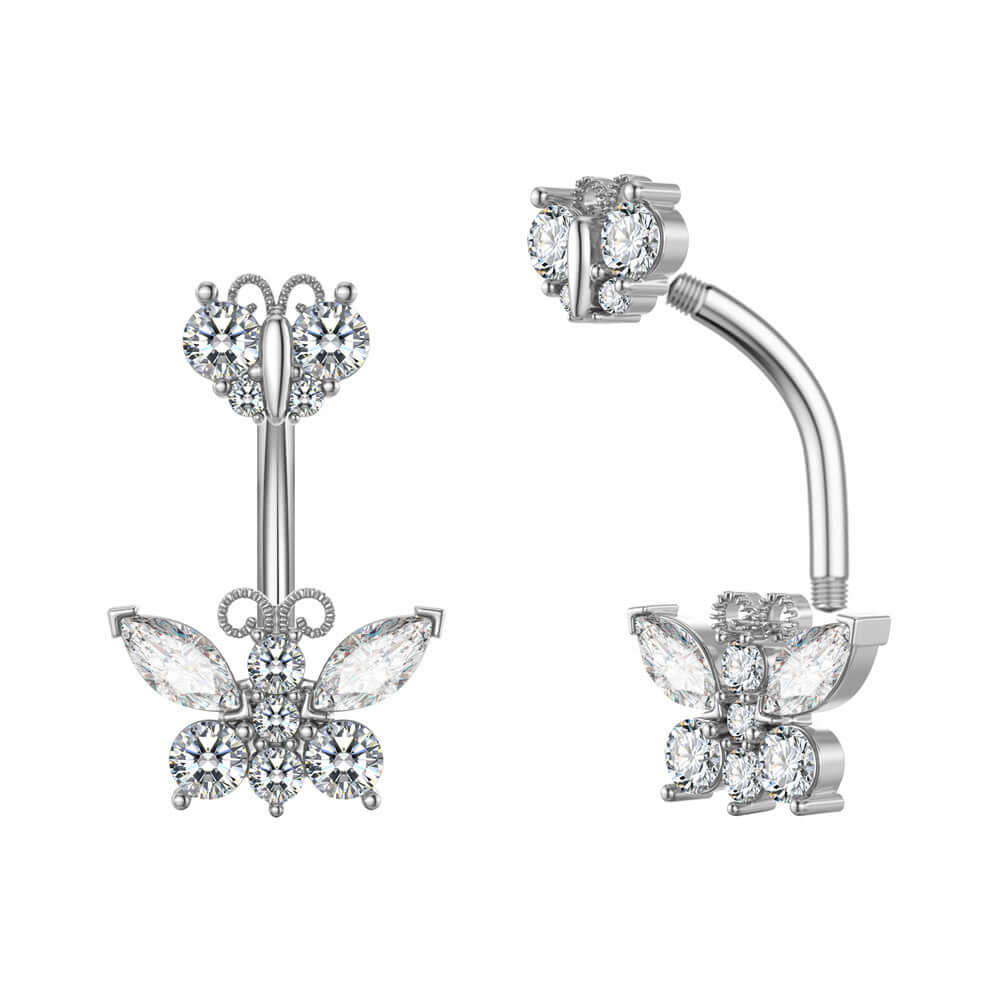 14G Purple CZ Butterfly Double Mount Dangle Belly Button Ring | WH2560 - Stylish Body Jewelry for Women, Perfect for Parties, Beach & Summer Outfits