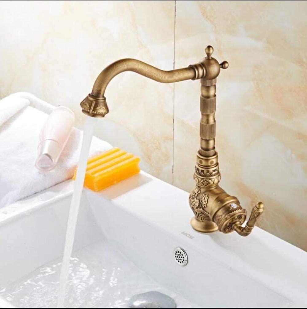 European Style Brass Bronze Carved Kitchen Faucet - Tall Swivel Mixer Tap for Bathroom & Kitchen Sink - Durable Water-Tap with Fashionable Design - Perfect for Modern Homes & Commercial Spaces