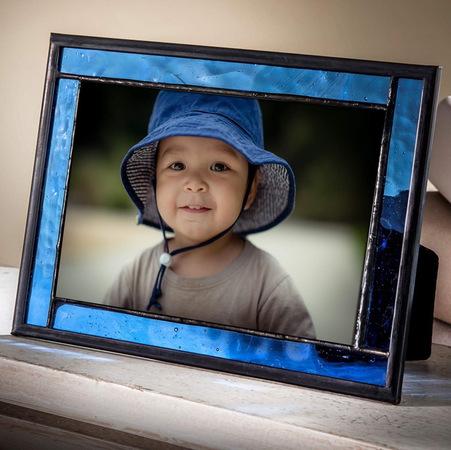 Blue Stained Glass Picture Frame 4x6 - Home Decor & Graduation Gift for Wall or Table Display