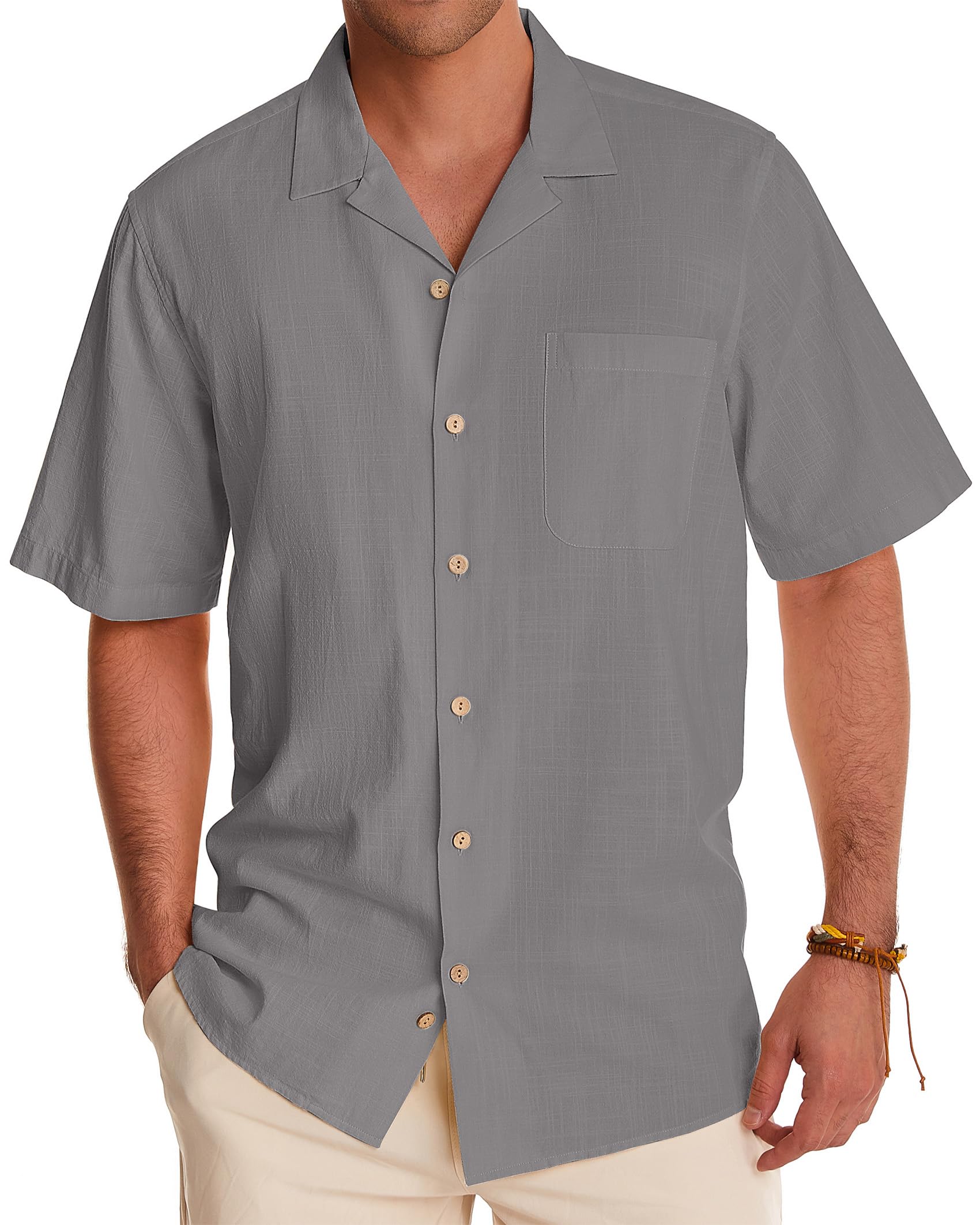 Men's Linen Short Sleeve Button Down Shirts - Breathable Cotton Summer Casual Shirts for Beach, Vacation & Hawaiian Style | Perfect for Tropical Getaways, Pool Parties & Summer Outings