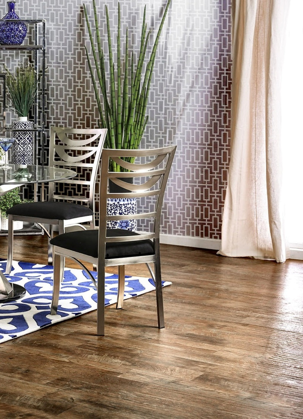 Modern Silver Metal 2-Piece Dining Chair Set with Black Microfiber Seat - Ladder Back Design with Satin Powder Coating - Perfect for Kitchen, Dining Room, and Breakfast Nook