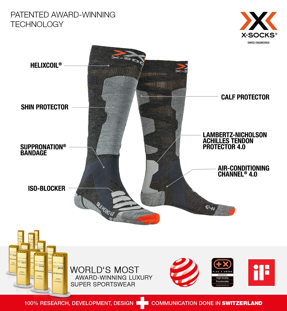 X-Socks Unisex Ski Socks - Premium Silk Merino Wool 4.0 for Men & Women - Warm Thermal Performance Socks for Skiing, Snowboarding & Winter Sports