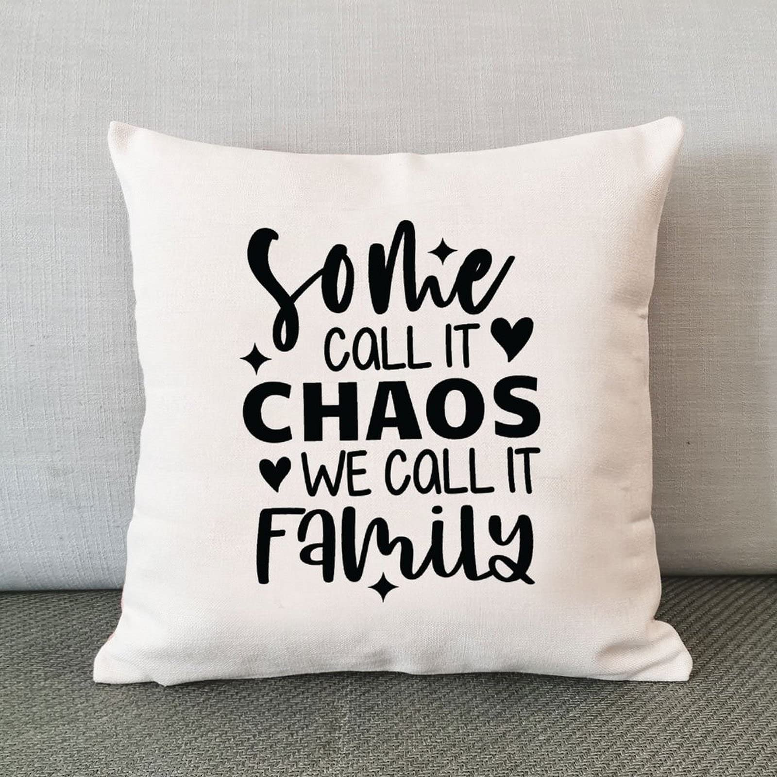 Funny Family Quote Throw Pillow Cover - 18 Inch Square Farmhouse Decorative Cushion for Couch, Sofa & Bedroom - White Linen Home Decor | Perfect for Living Room, Nursery & Cozy Farmhouse Style