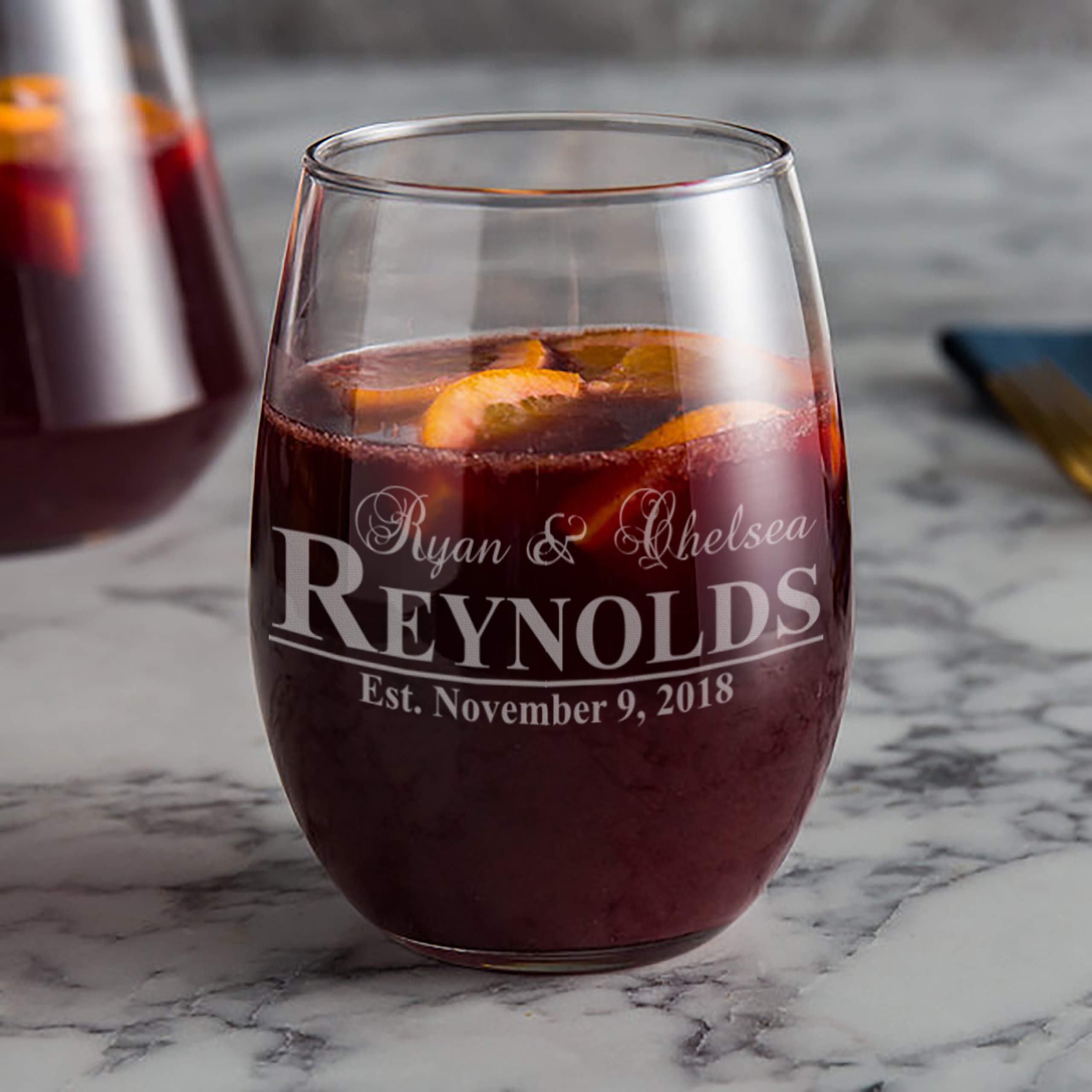 Personalized Wedding Wine Glass - 21oz Stemless Couple's Anniversary Gift with Laser Engraving | Romantic Wedding Shower Present for Bride & Groom | Perfect for Anniversaries, Valentine's Day & Romantic Dinners