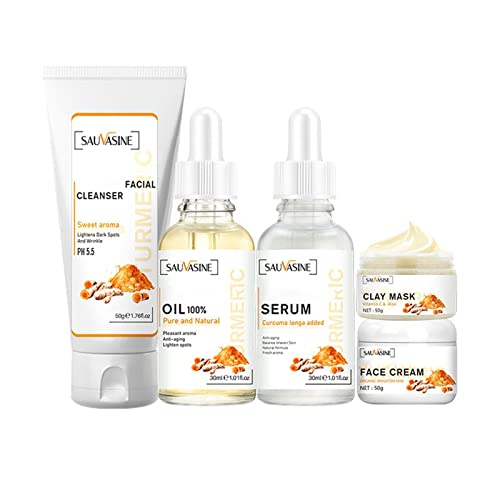 Turmeric Skincare Set - 5-in-1 Turmeric Moisturizing Facial Cleanser for Acne & Dark Spot Treatment, 60ml with Facial Roller for Radiant Skin | Daily Skincare Routine for Glowing Complexion