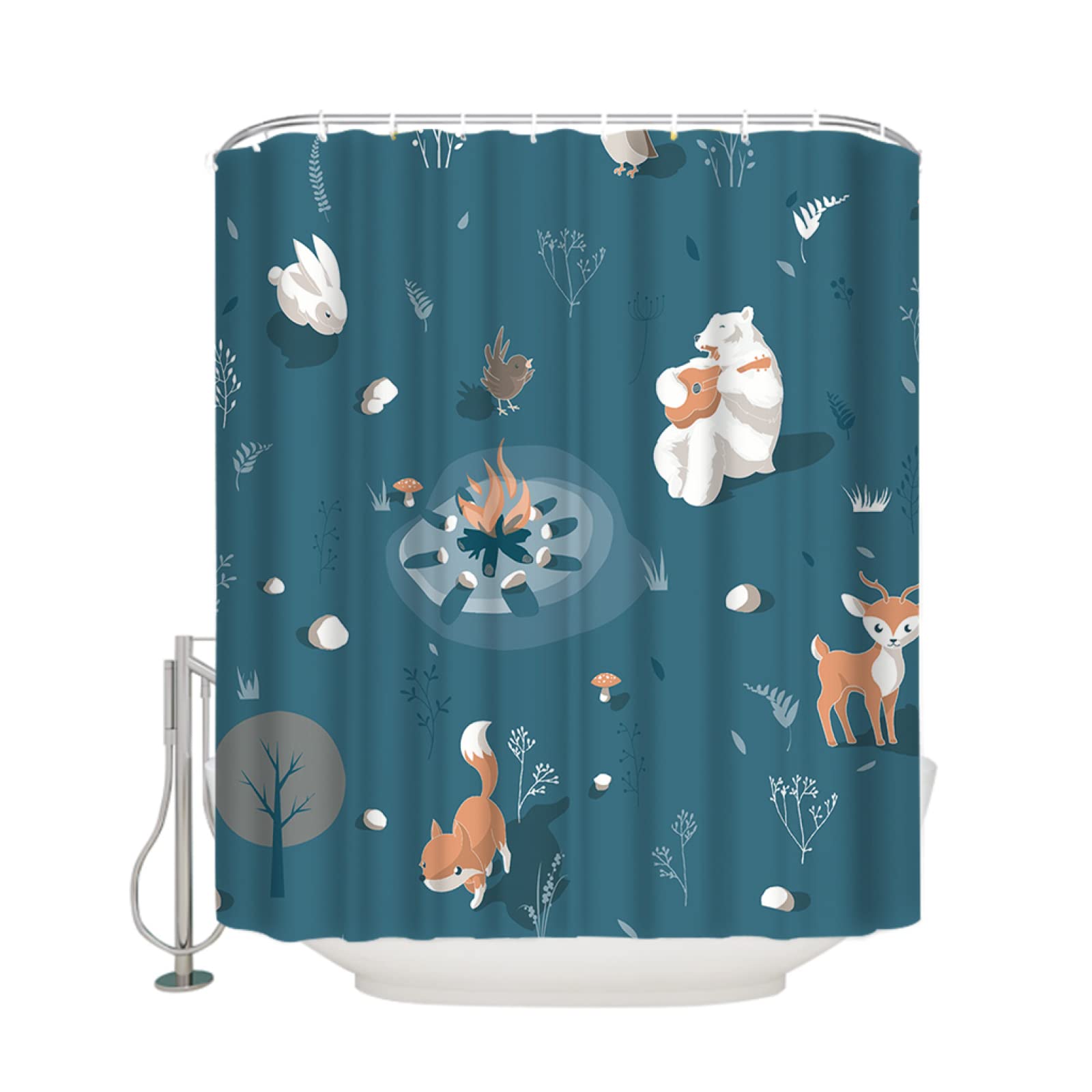 Blue Animal Print Waterproof Shower Curtain Set with Hooks - 60