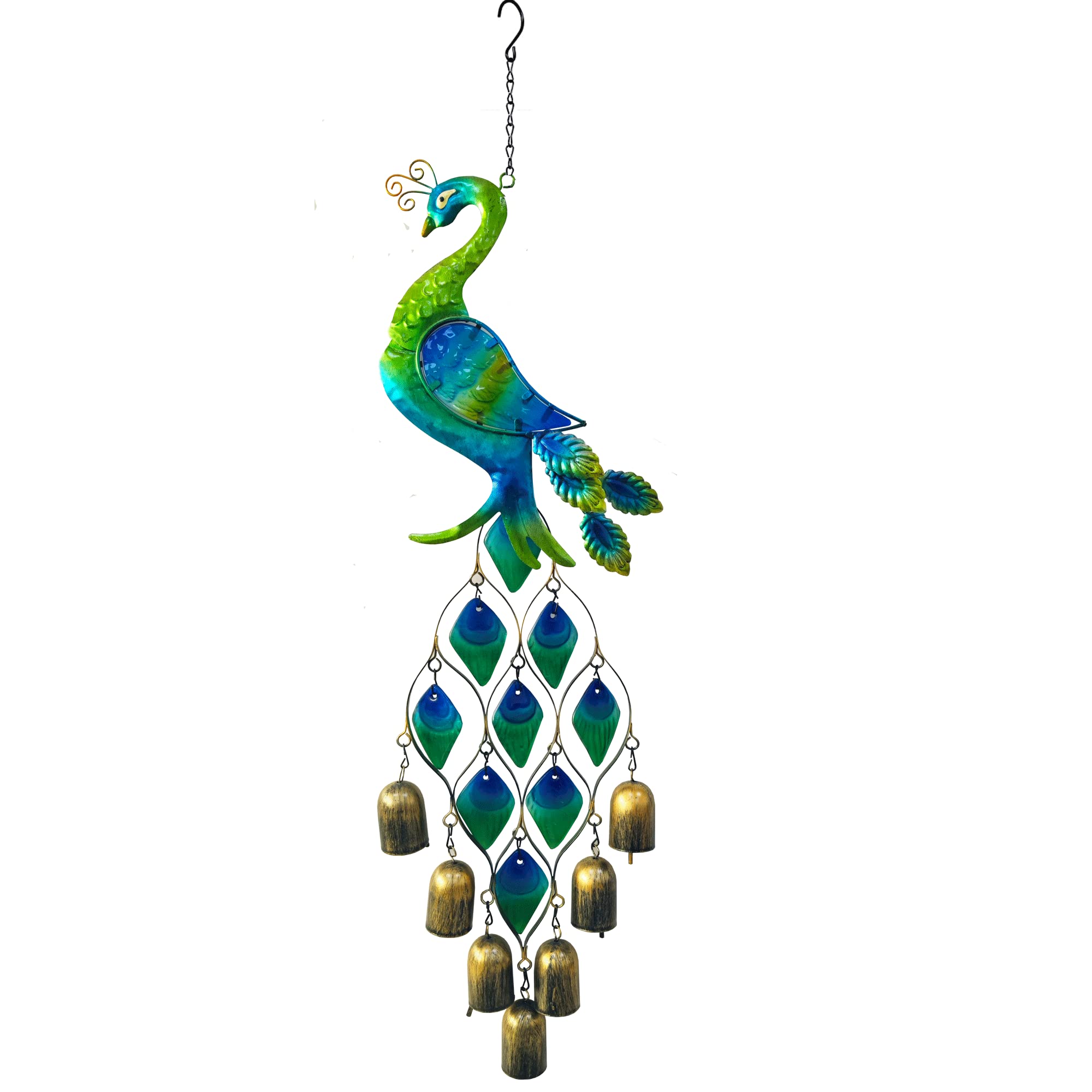 Colorful Peacock Wind Chimes - Metal & Glass Outdoor Wind Chimes for Garden, Patio - Unique Birthday Gifts for Women, Mom, Grandma, Wife - Perfect for Home Decor, Relaxation & Outdoor Ambience