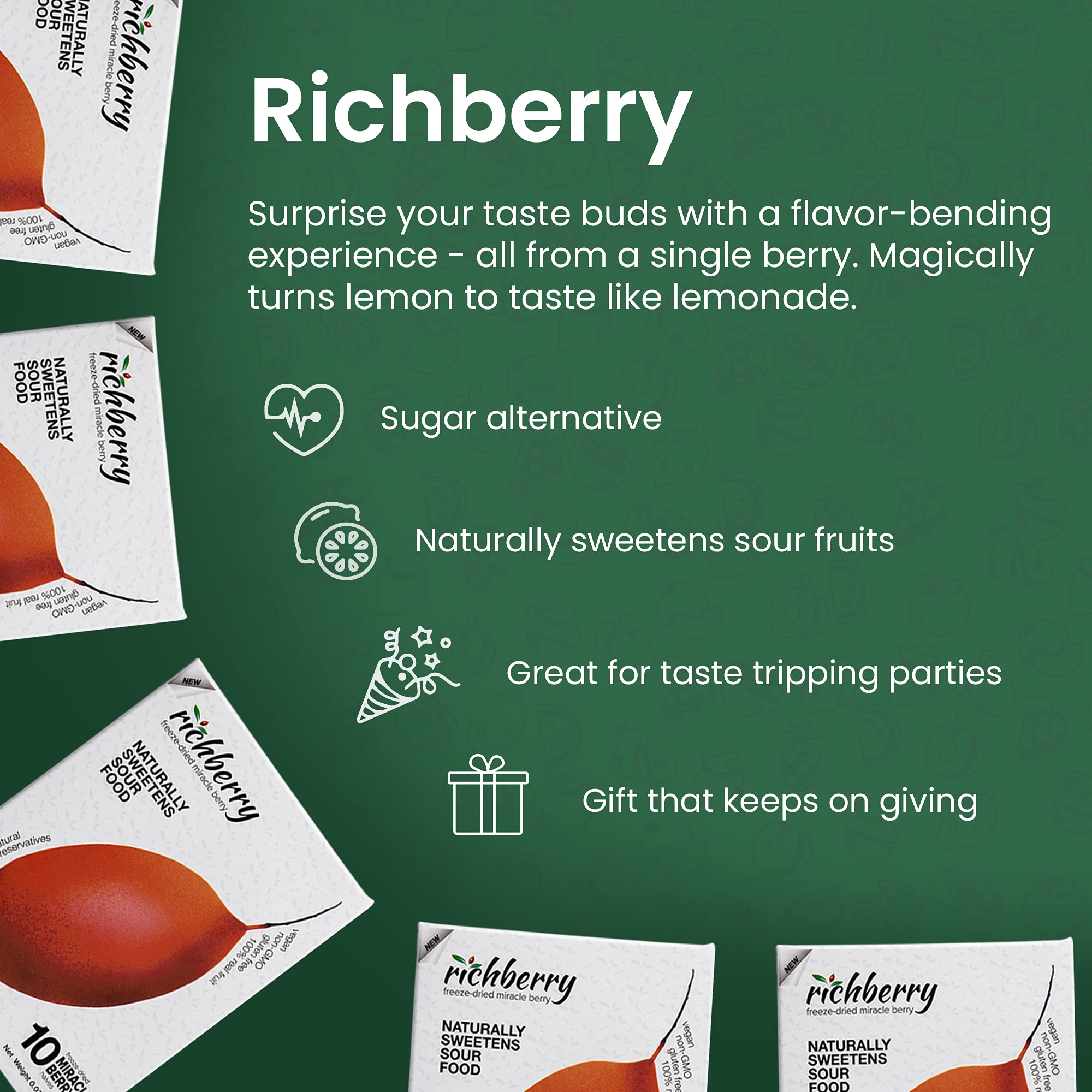 Premium Freeze Dried Miracle Berry by Richberry - 10 Halves (1g) Pack | 100% Natural Fruit with No Preservatives | Perfect for Taste Tripping, Healthy Snacks & Flavor Enhancement at Parties