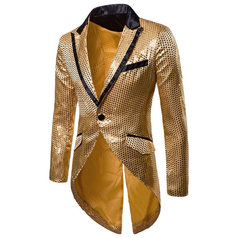 Elegant Gold Sequin Embellished Swallowtail Coat for Women - Perfect for Evening Gala, Prom, Wedding & Special Occasions
