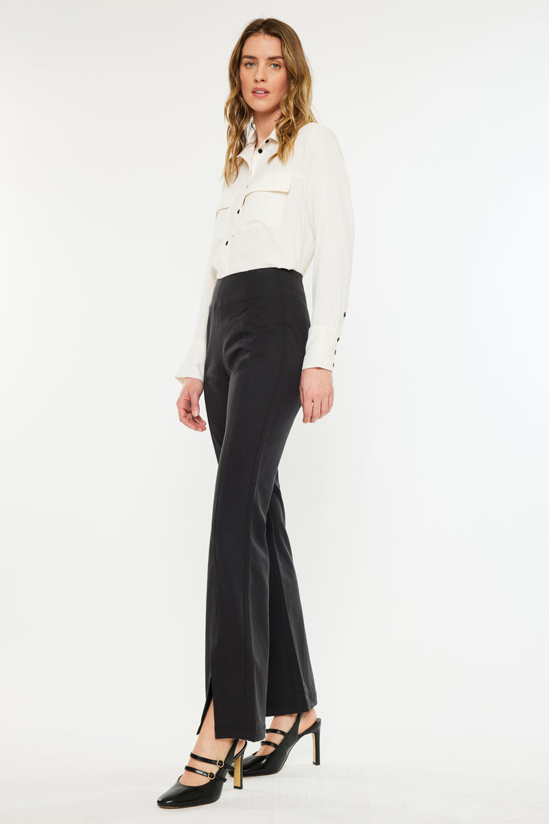 Brenda Ultra High Rise Flare Satin Pants for Women - Elegant Stretchy Wide Leg Palazzo Trousers - Perfect for Office, Party & Evening Wear