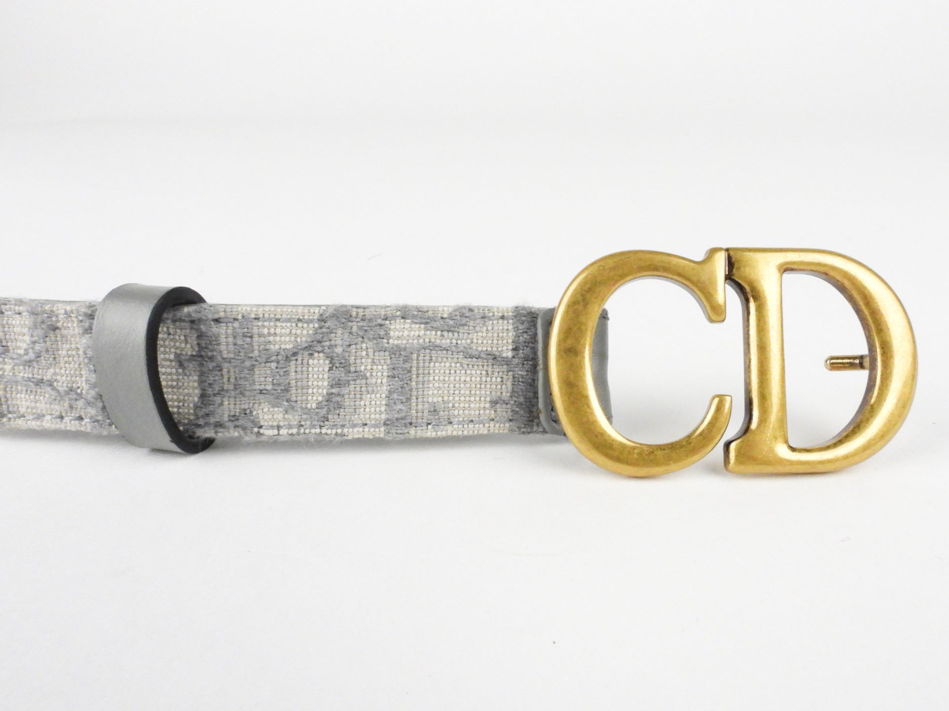 Christian Dior Grey Oblique Jacquard Canvas CD Logo Thin Belt for Women - Luxury Designer Waist Accessory for Dresses, Jeans & Office Wear