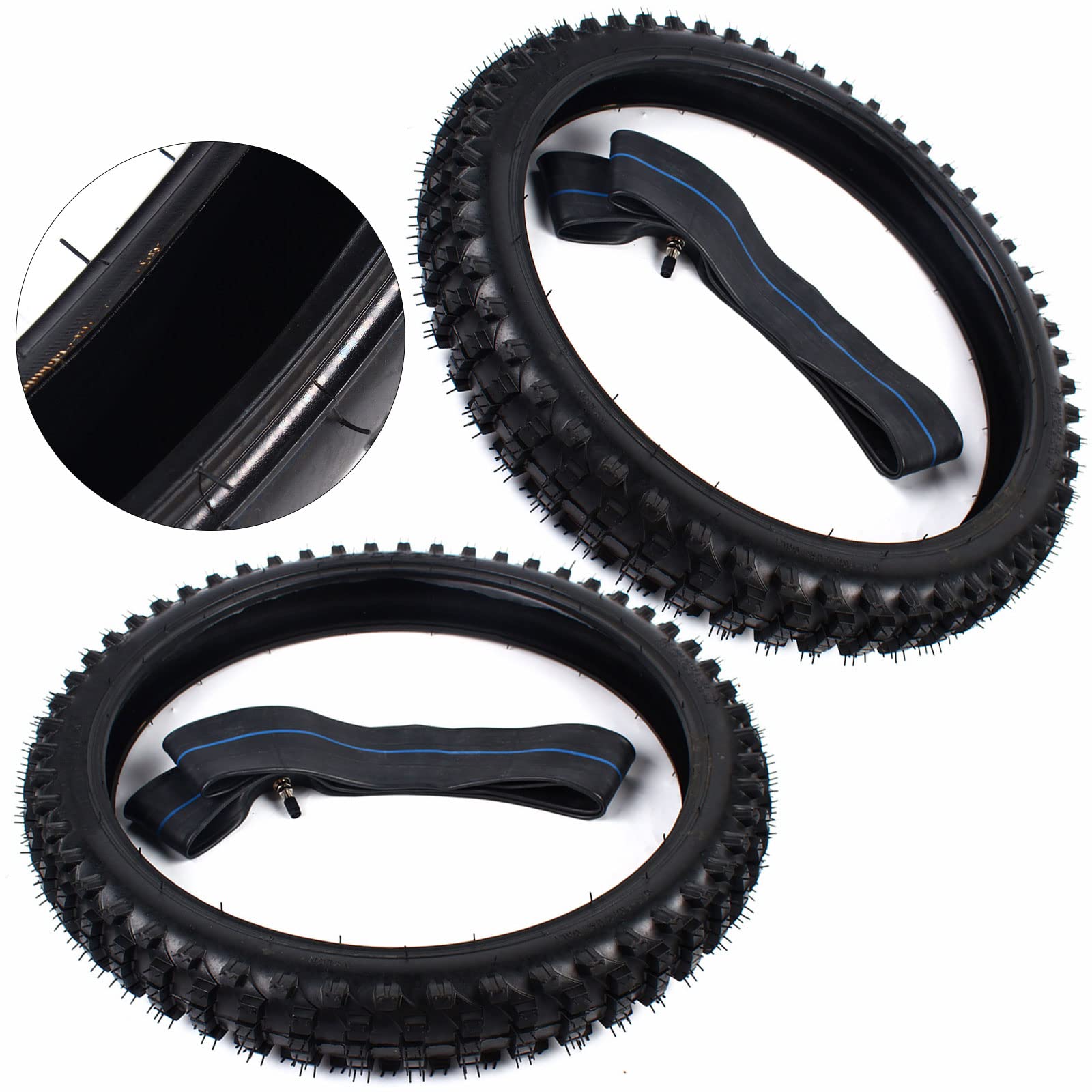 **70/100-19 & 90/100-16 Dirt Bike Tires Set with Tubes - Front & Rear Tires for Honda CR80 & KX100 - Black - Perfect for Off-Road, Trail Riding & Motocross**