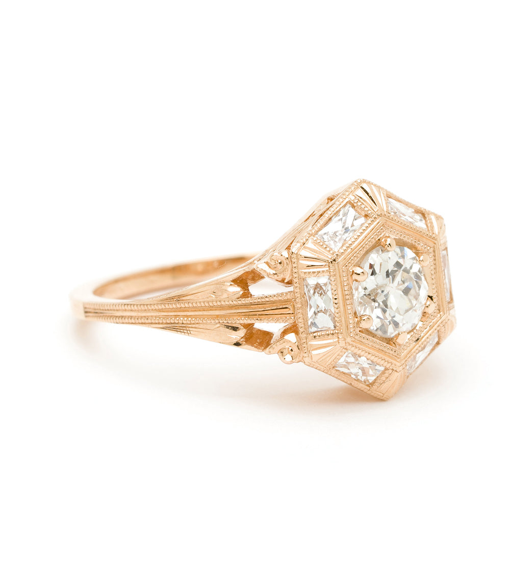 Hexagon Engagement Ring for Women - Vintage Inspired Diamond Wedding Band - Perfect for Proposals, Anniversaries & Romantic Occasions