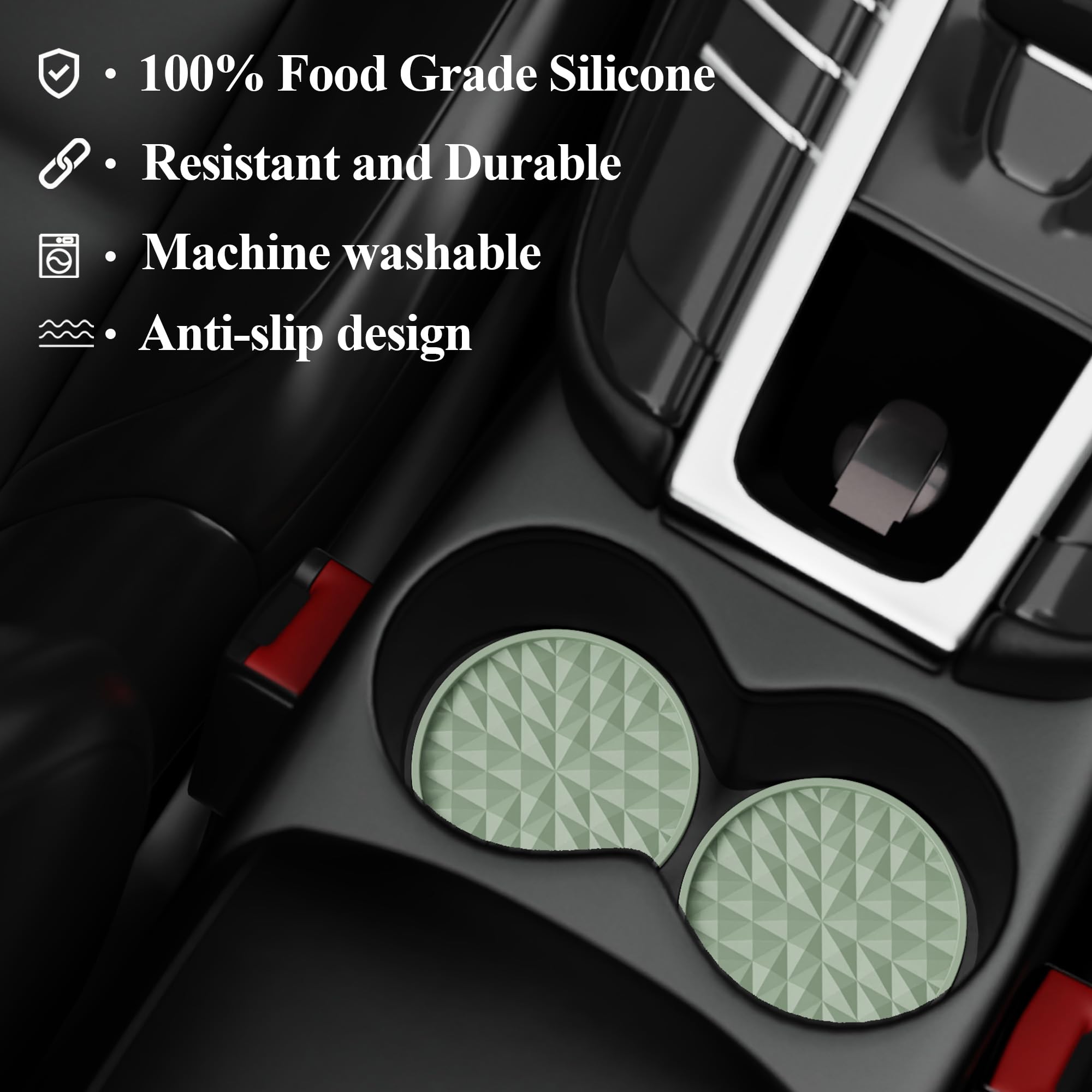 Non-Slip Silicone Car Coasters 4 Pack (2.75 Inch) - Universal Cup Holder Mats for Cars, Waterproof & Durable Interior Accessories - Perfect for Coffee, Drinks & Spill Protection - Sage Green