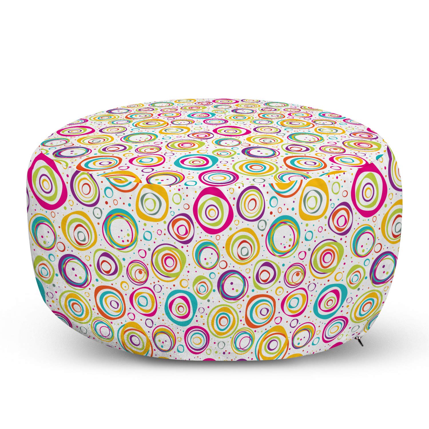 Ambesonne Geometric Ottoman Pouf with Spirals & Dots Print - Soft Decorative Foot Rest with Removable Cover for Living Room & Bedroom - Multicolor Accent Piece for Home Decor, Lounge Seating & Cozy Reading Nook
