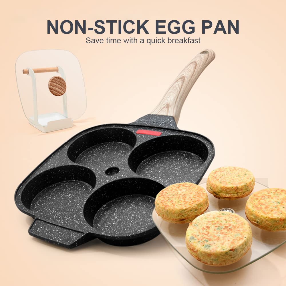 Bobikuke Non-Stick Aluminum Pancake Pan with Lid - 4-Hole Omelet Maker for Breakfast, Burgers & Fried Eggs - Compatible with Gas & Induction Stovetops - Perfect for Family Breakfasts, Camping & Quick Meals