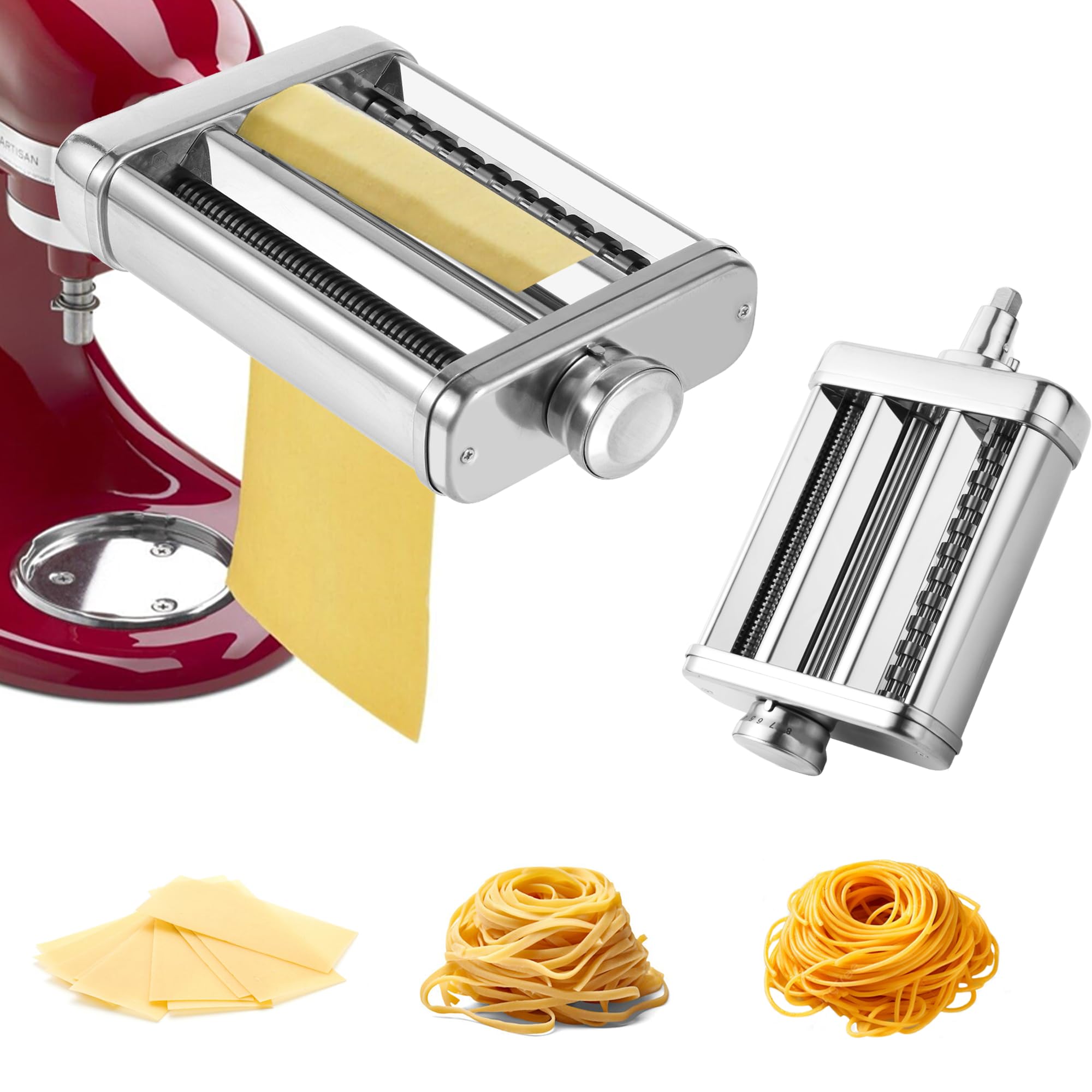 Premium Stainless Steel 3-in-1 Pasta Maker Attachment for KitchenAid Stand Mixer - Includes Pasta Sheet Roller, Spaghetti & Fettucine Cutter - Heavy Duty Durable Pasta Press for Homemade Italian Pasta, Perfect for Family Dinners & Restaurant-Style Meals