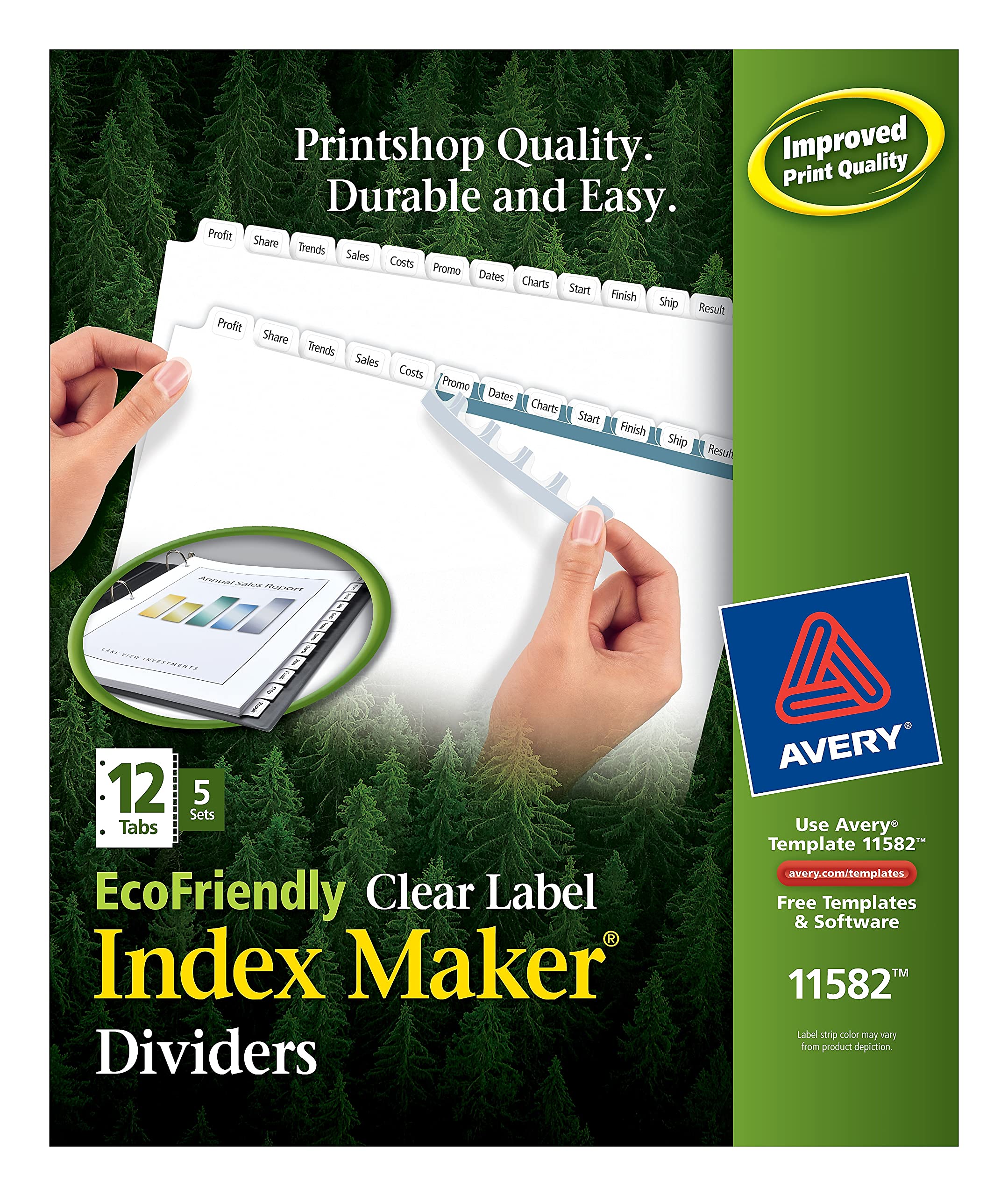 Avery 11582 Eco-Friendly Index Maker Dividers, 12-Tab, Letter Size, White, 5 Sets per Pack - Perfect for Office Organization, School Binders & Filing Systems