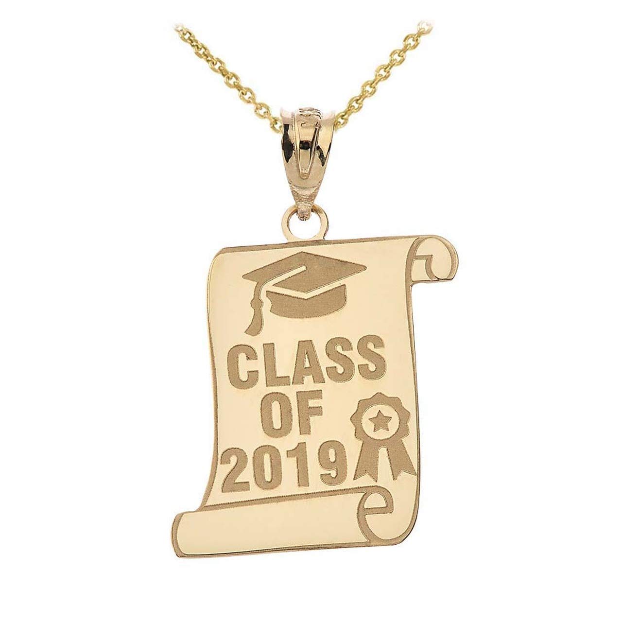 10k Gold Personalized Graduation Necklace - Class of 2019 Cap & Ribbon Charm Pendant | Certified 10k Gold Jewelry | Perfect Graduation Gift for High School & College Students