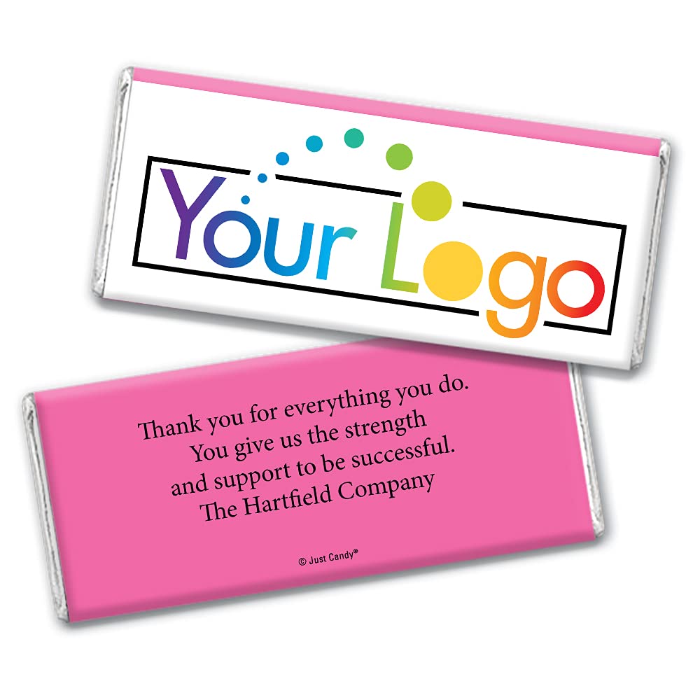 Custom Logo Chocolate Bars - 100 Pack Bulk Promotional Candy for Events, Parties & Giveaways - Bright Pink Personalized Candy for Branding, Weddings & Corporate Gifts