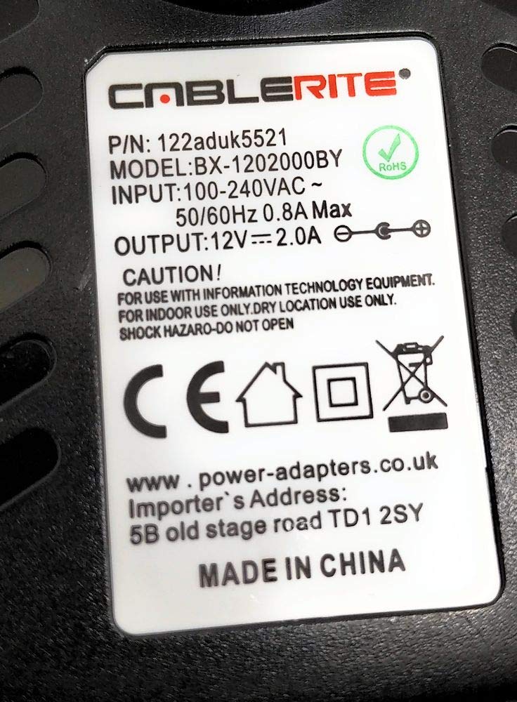12V 2A Power Supply Adapter Cable for Pioneer DDJ-SR2 DJ Controller - Replacement PSU for Mixing & Live Performance
