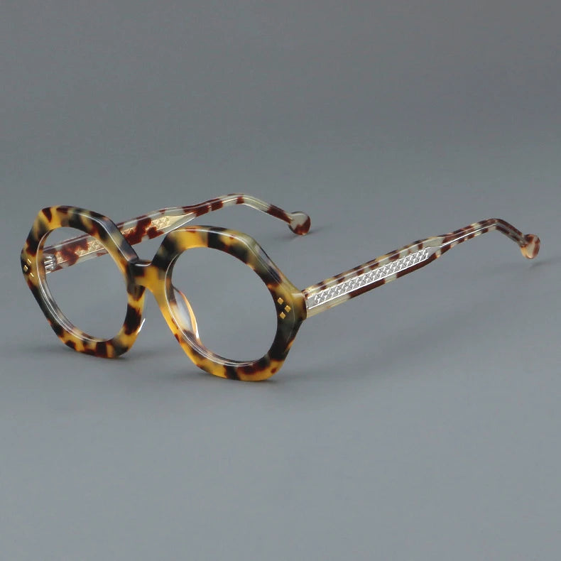 CCspace Unisex Full Rim Large Flat Top Round Acetate Eyeglasses 57286 - Stylish Retro Glasses for Men & Women, Perfect for Reading, Fashion, and Daily Wear
