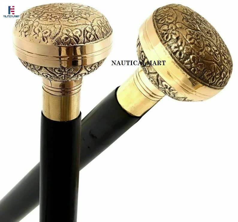 Handmade Victorian Style Wooden Walking Cane with Golden Brass Handle - Unique Fashionable Mobility Aid for Men & Women, Perfect for Hiking, Travel, and Gift Giving