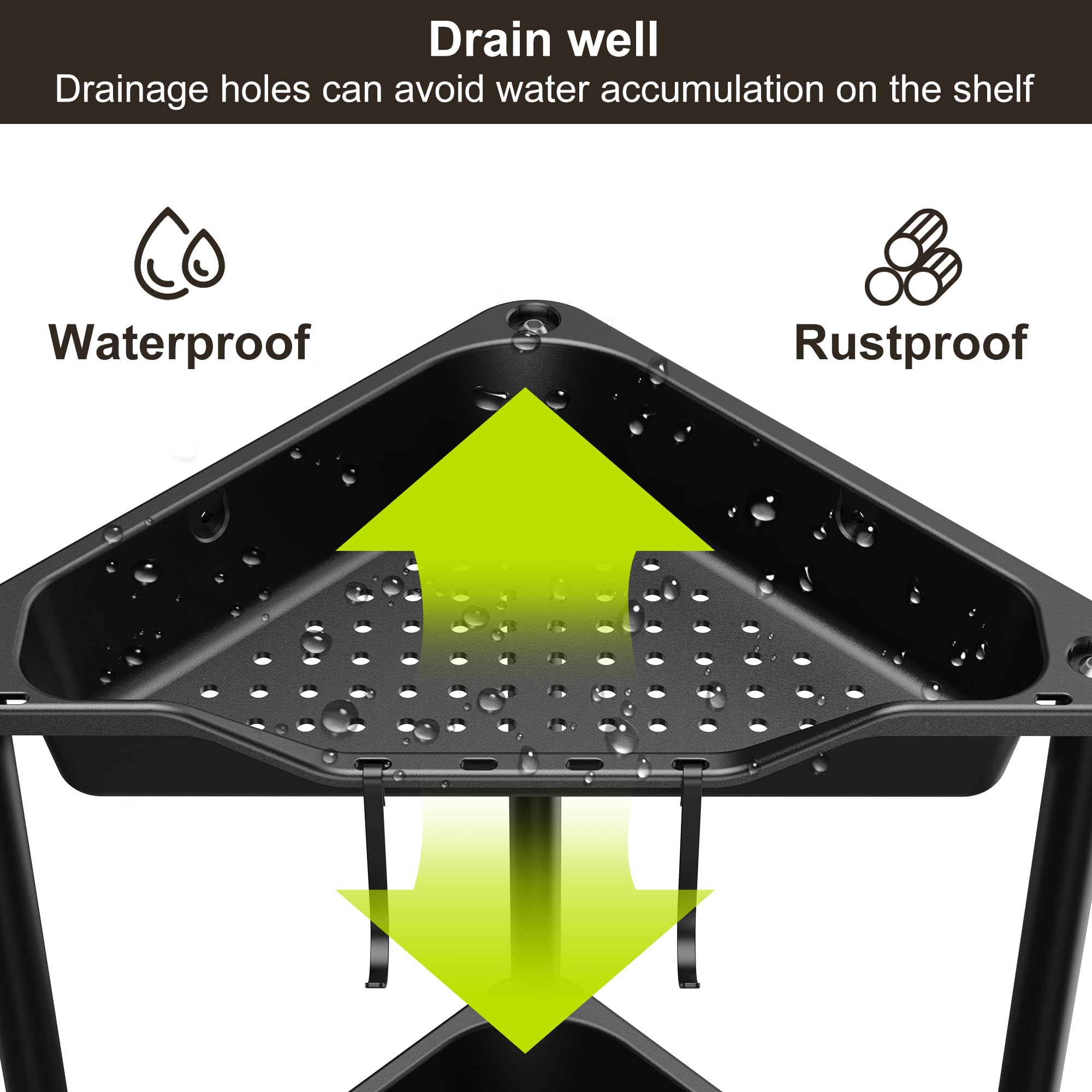 Rustproof 4-Tier Floor Standing Corner Shower Caddy Organizer - Plastic & Metal Bathroom Storage Shelf (10.8